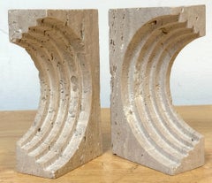 Pair of Mod Carved Travertine Bookends by Up & Up, Italy, 1970s