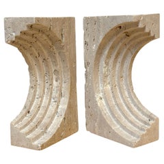 Pair of Mod Carved Travertine Bookends by Up & Up, Italy, 1970s