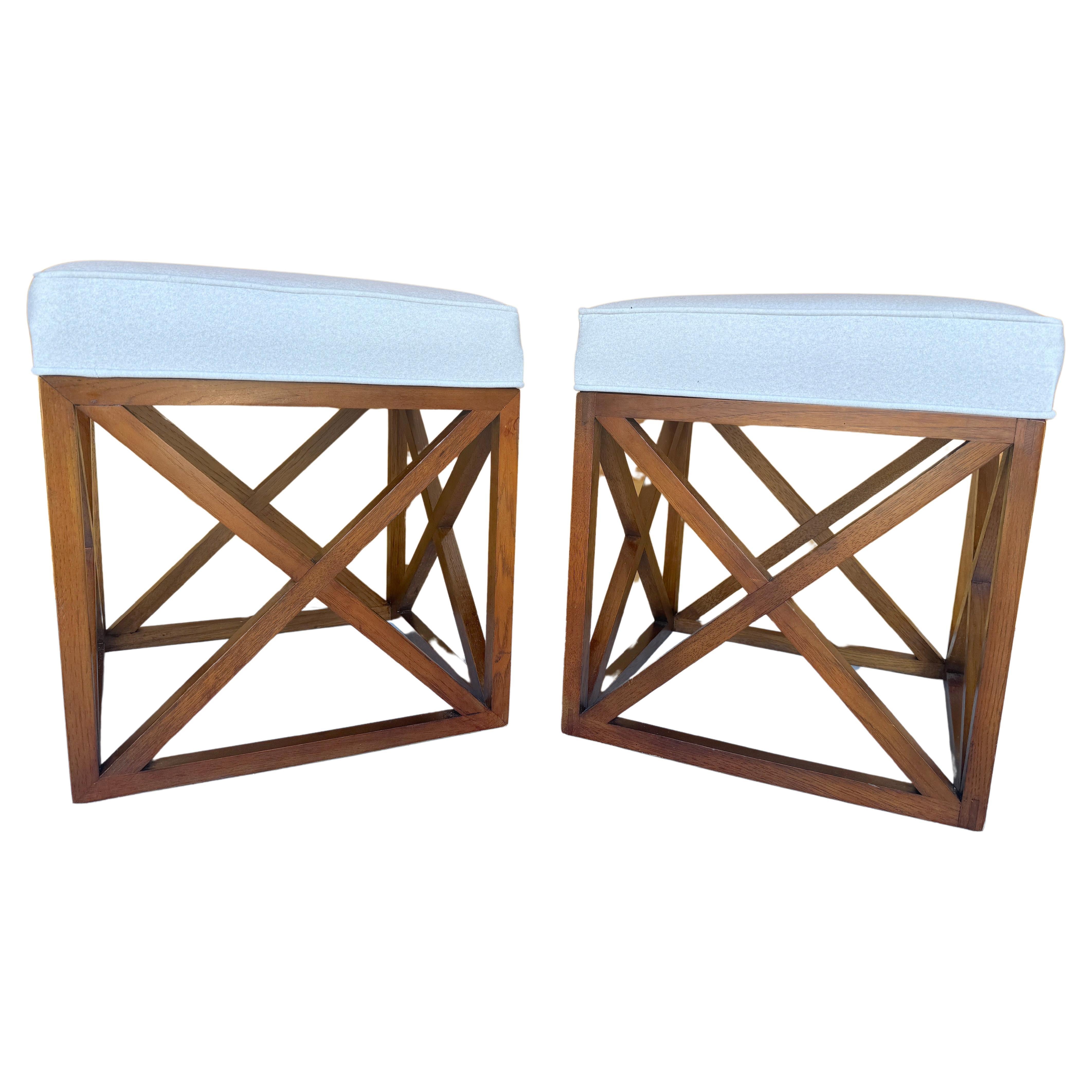 Pair of MOD Cube 'X'  Benches/Stools with Cashmere Blend Upholstery 