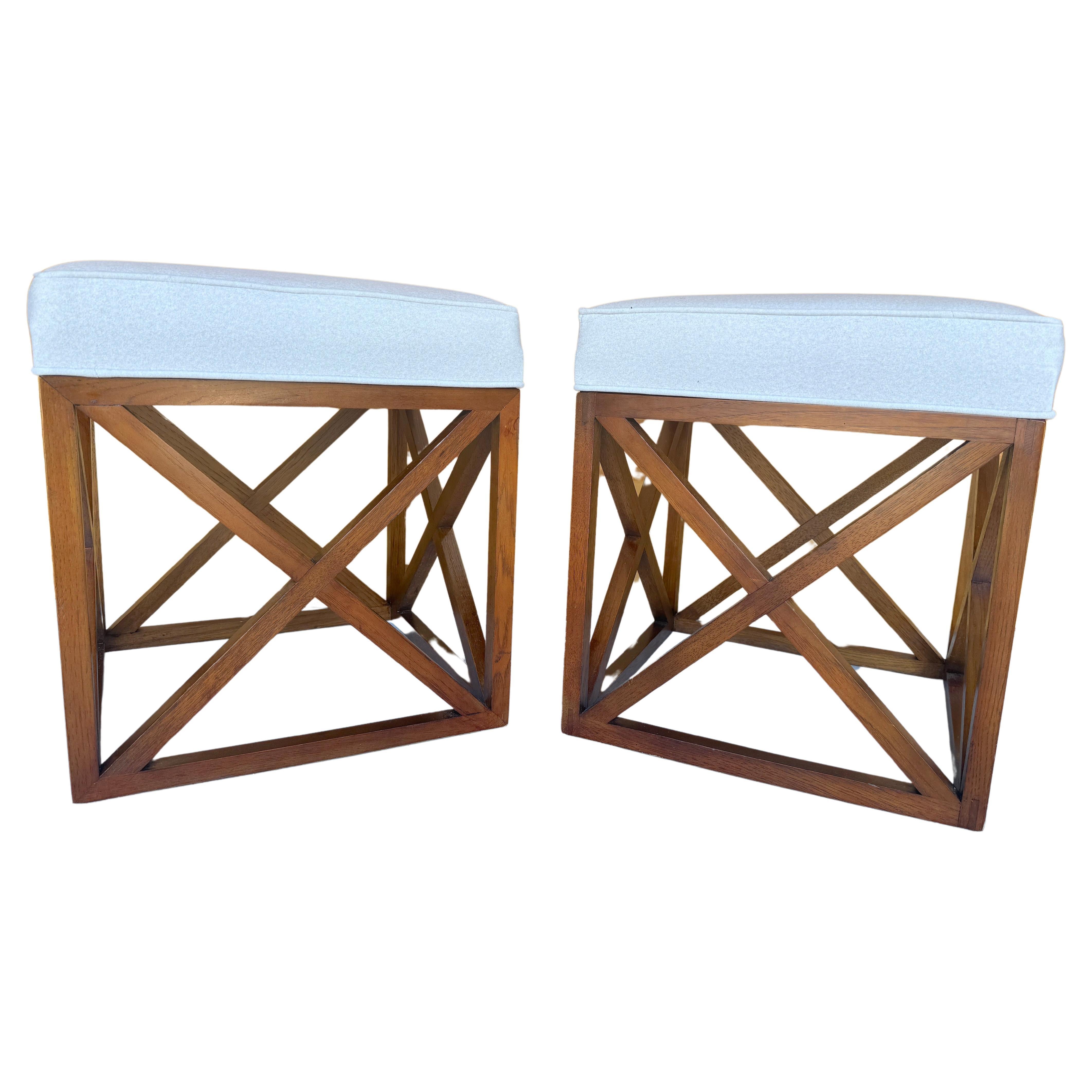 Pair of MOD Cube 'X'  Benches/Stools with Cashmere Blend Upholstery