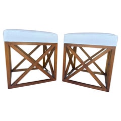 Pair of MOD Cube 'X'  Benches/Stools with Cashmere Blend Upholstery 
