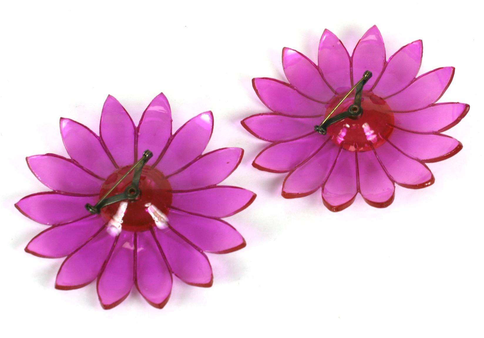 Modern Pair of Mod Lucite Daisy Brooches For Sale