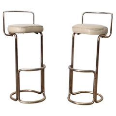Pair of MOD Space Age Louis Sognot Style Brass Bar Stools