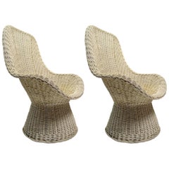 Retro Pair of Mod Style Wicker Chairs