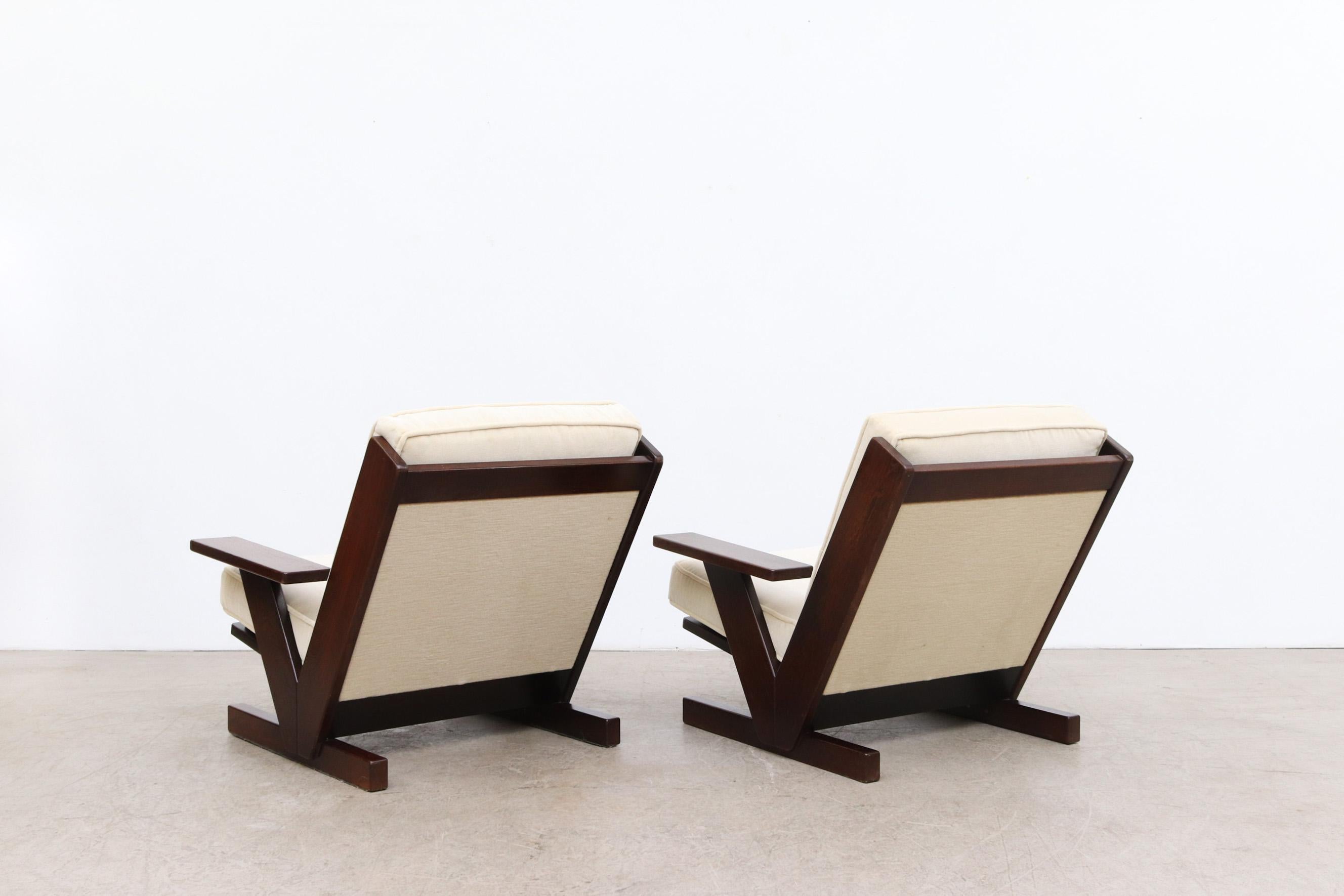 Dutch Pair of MOD Wenge and Mohair Lounge Chairs