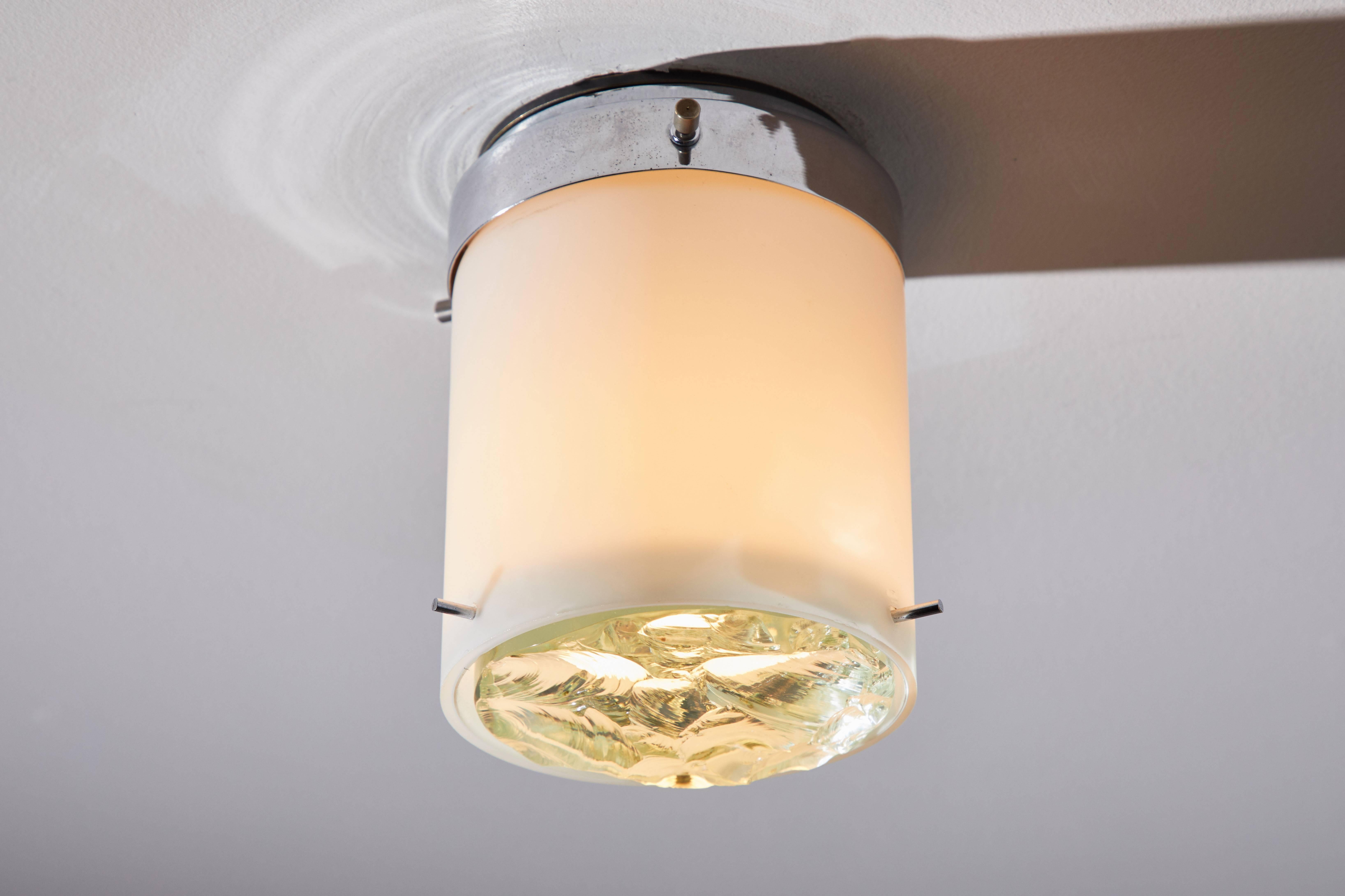 Model 2494 wall or ceiling lights by Max Ingrand for Fontana Arte designed and manufactured in Italy, late 1960s. Chromed brass, opal glass, chiselled crystal. Wired for US junction boxes. Each light takes one E14 75w bulb. Measurements vary