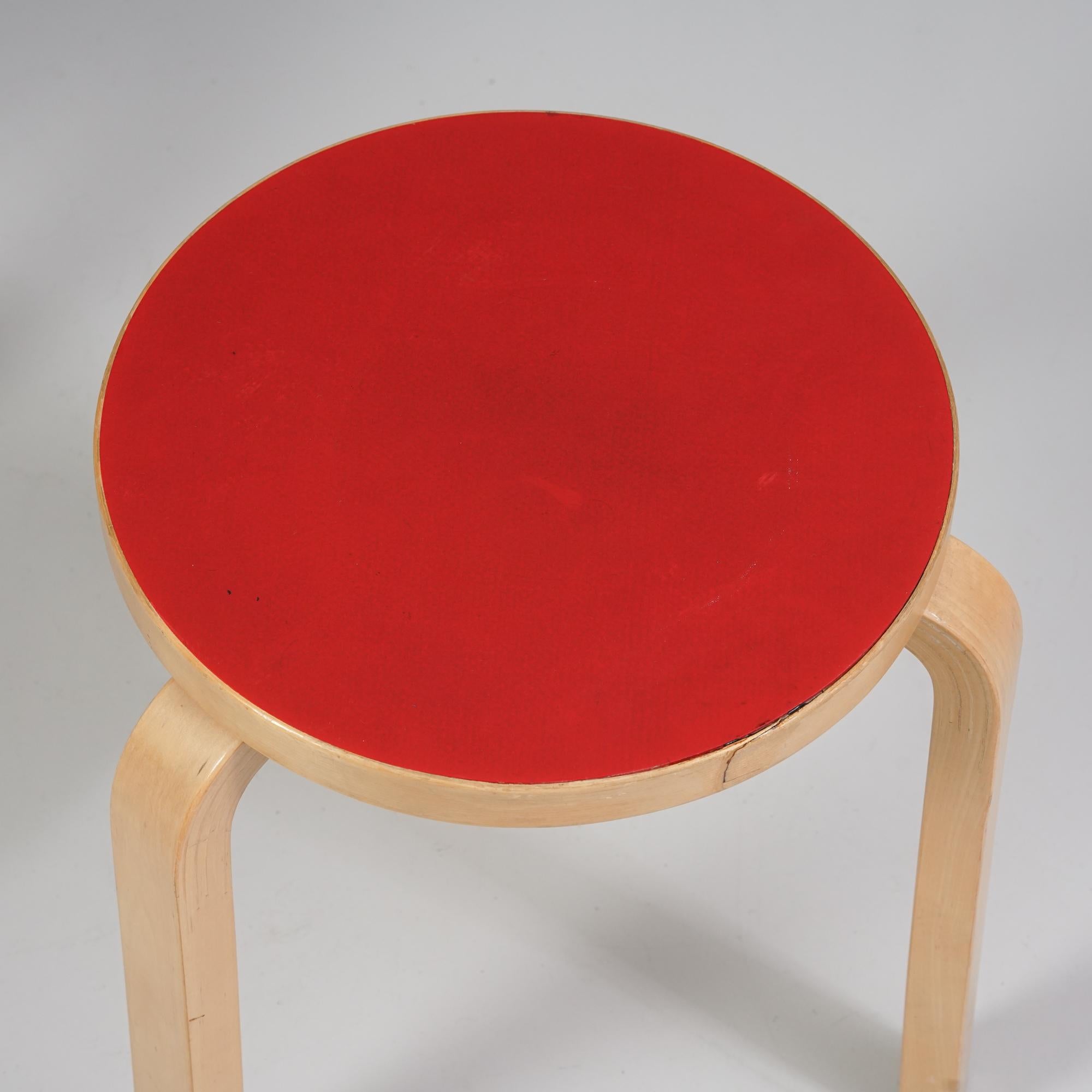 Finnish Pair of Model 60 Stools, Alvar Aalto, Artek, 1960s For Sale