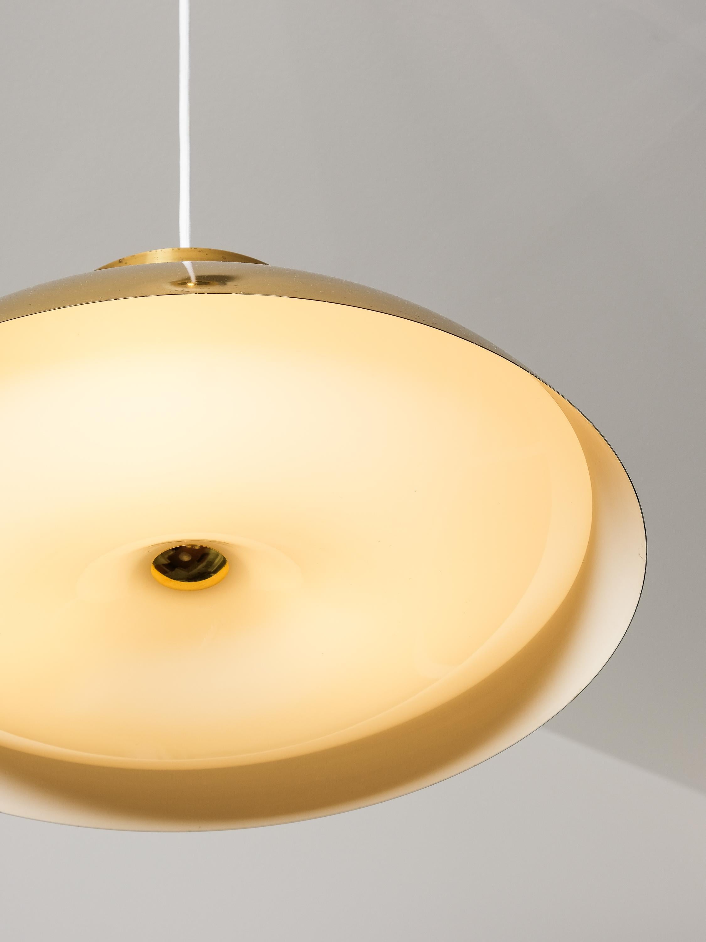 Finnish Pair of Model 61-368 Lisa Johansson-Pape Brass Pendants, Orno, Finland, 1950s For Sale