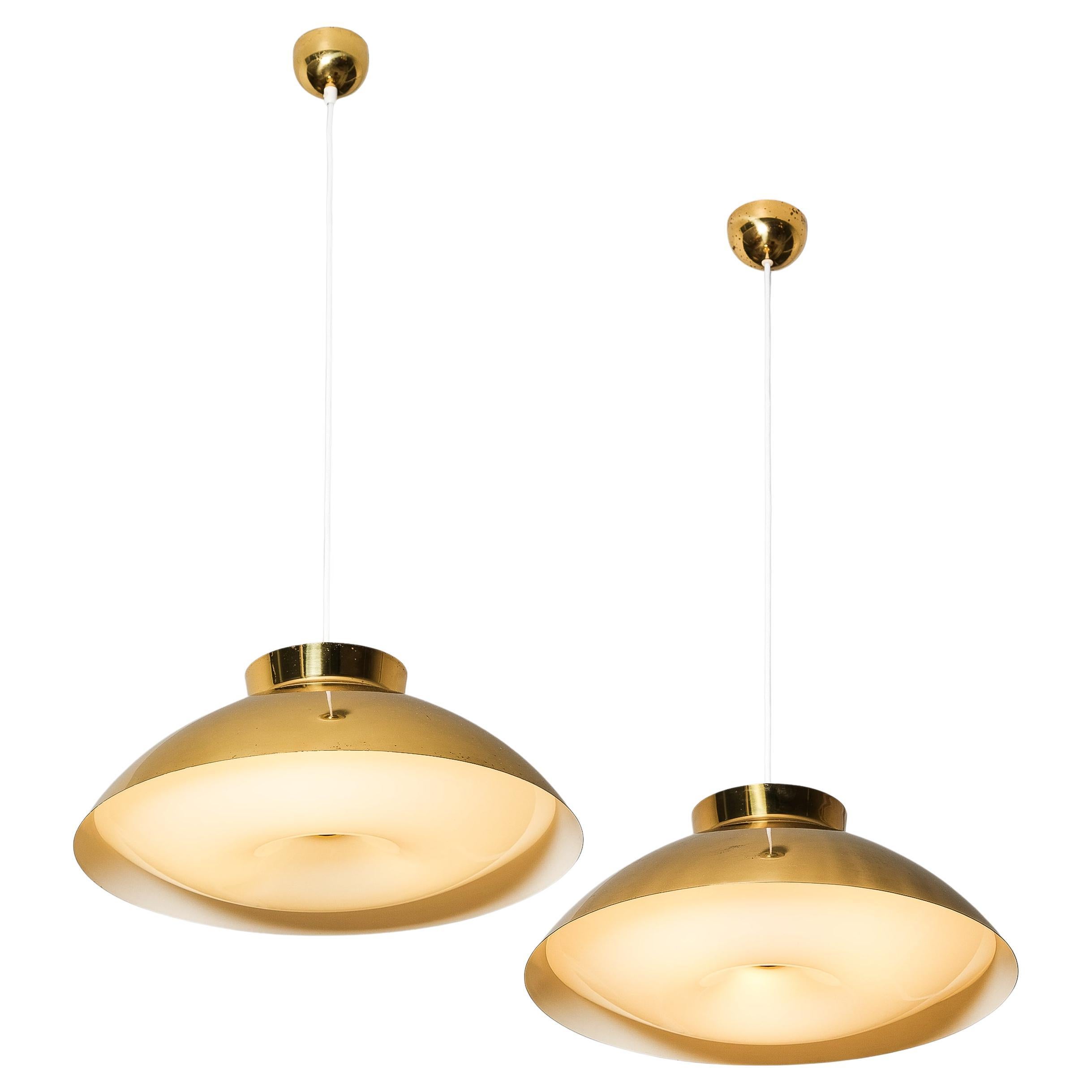Pair of Model 61-368 Lisa Johansson-Pape Brass Pendants, Orno, Finland, 1950s