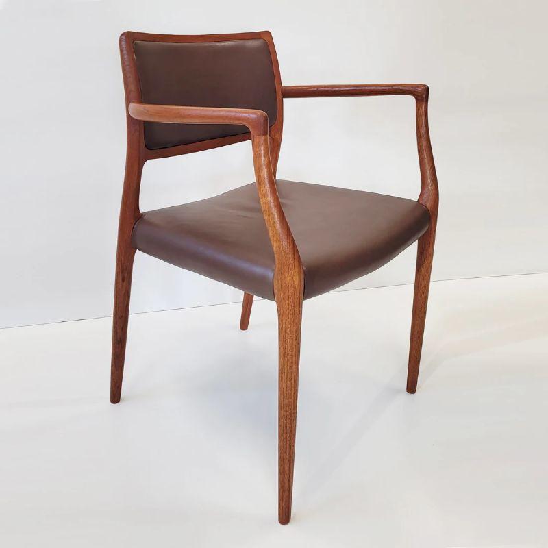 Pair of Model 65 Dining Chair in Teak and Leather by Niels Otto Møller   In Good Condition For Sale In Warminster, GB