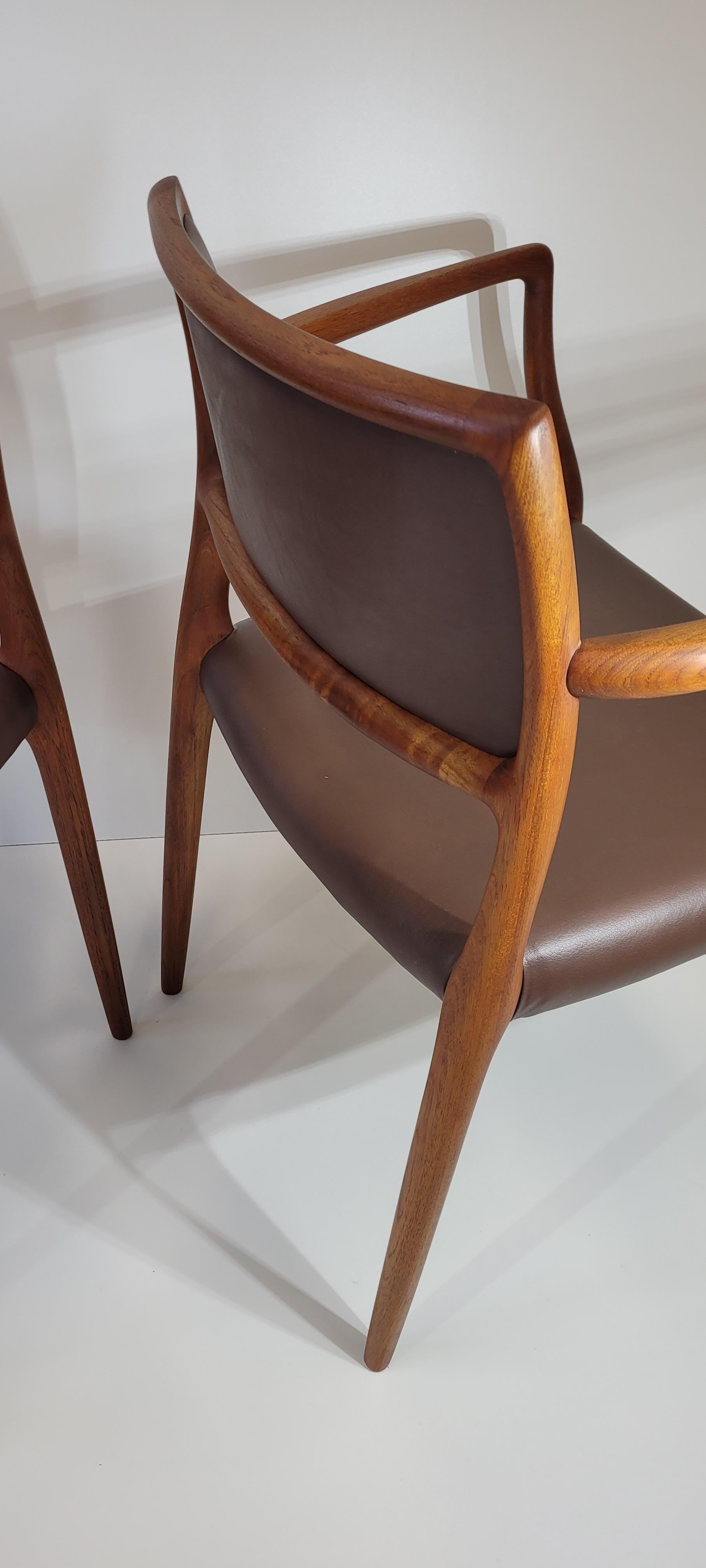 Pair of Model 65 Dining Chair in Teak and Leather by Niels Otto Møller   For Sale 1