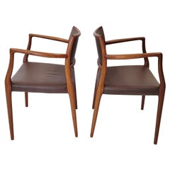 Pair of Model 65 Dining Chair in Teak and Leather by Niels Otto Møller