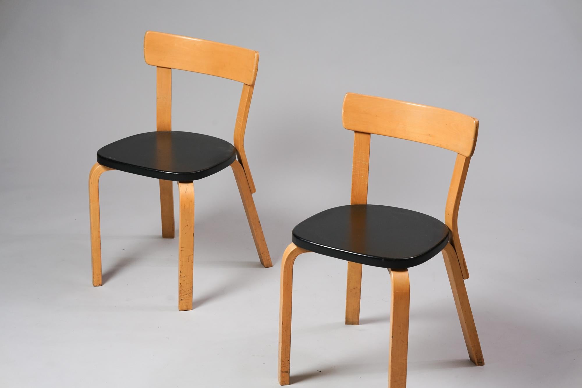 Birch Pair of Model 69 Chairs, Alvar Aalto, Artek, 1960s