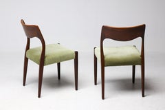 Pair of Model #71 Chairs by Niels Møller in Teak and Moss Green Velvet, 1960