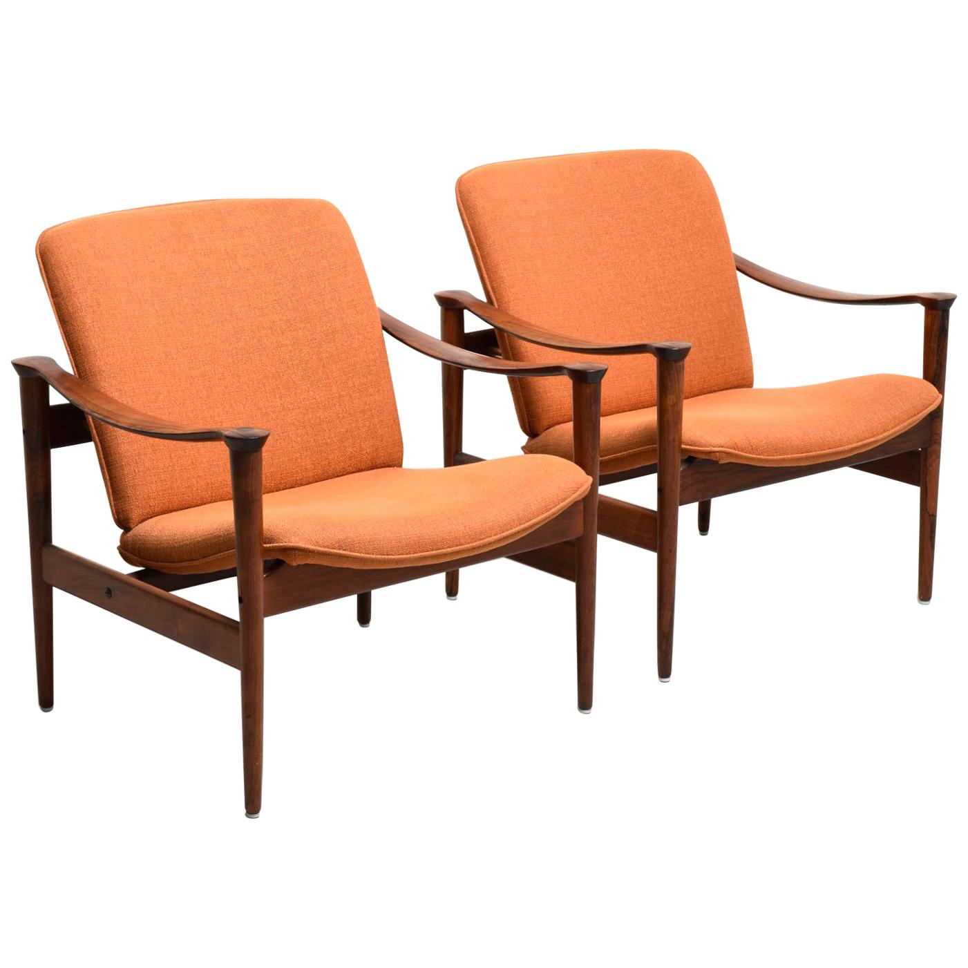 Pair of Model 711 Rosewood Armchairs by Fredrik A. Kayser, 1950s