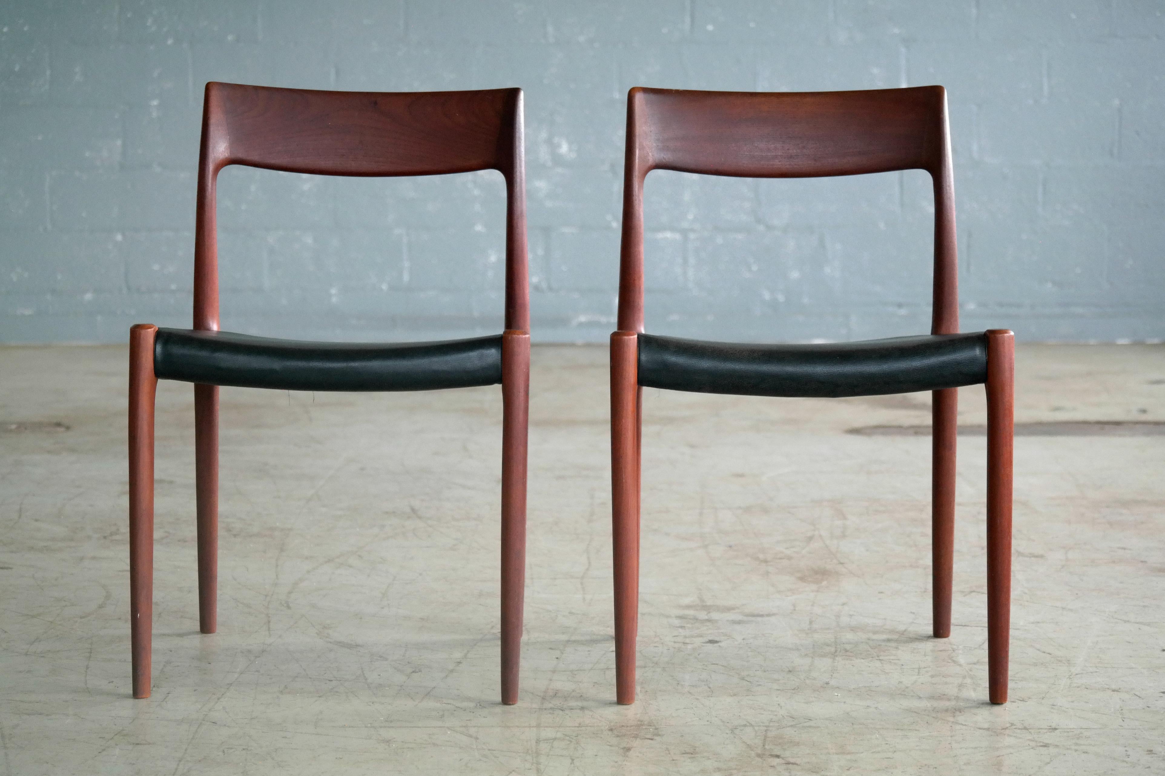 Pair of Model # 77 Teak Dining or Side Chairs by N.O. Møller, Denmark, 1959 4