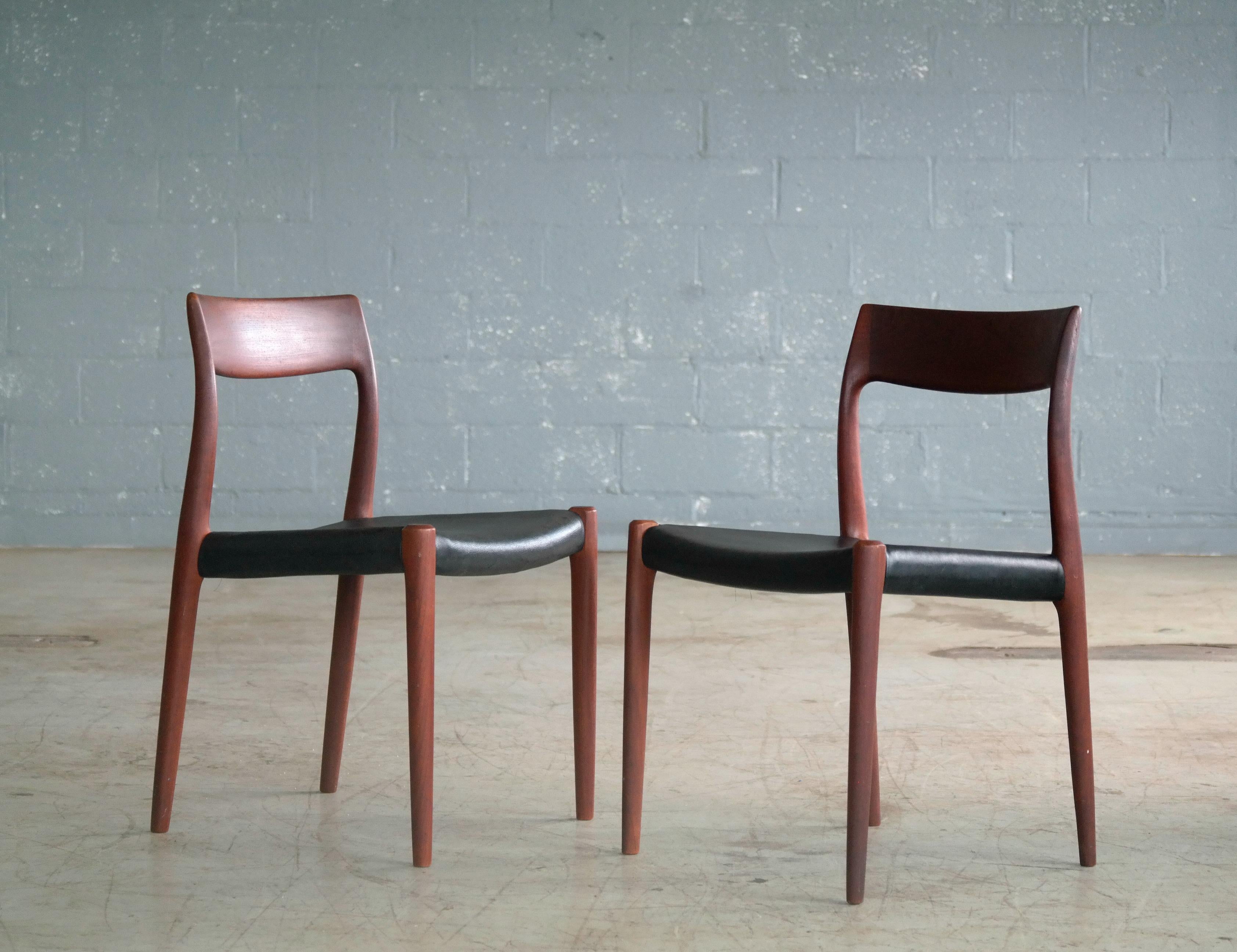Pair of Model # 77 Teak Dining or Side Chairs by N.O. Møller, Denmark, 1959 5
