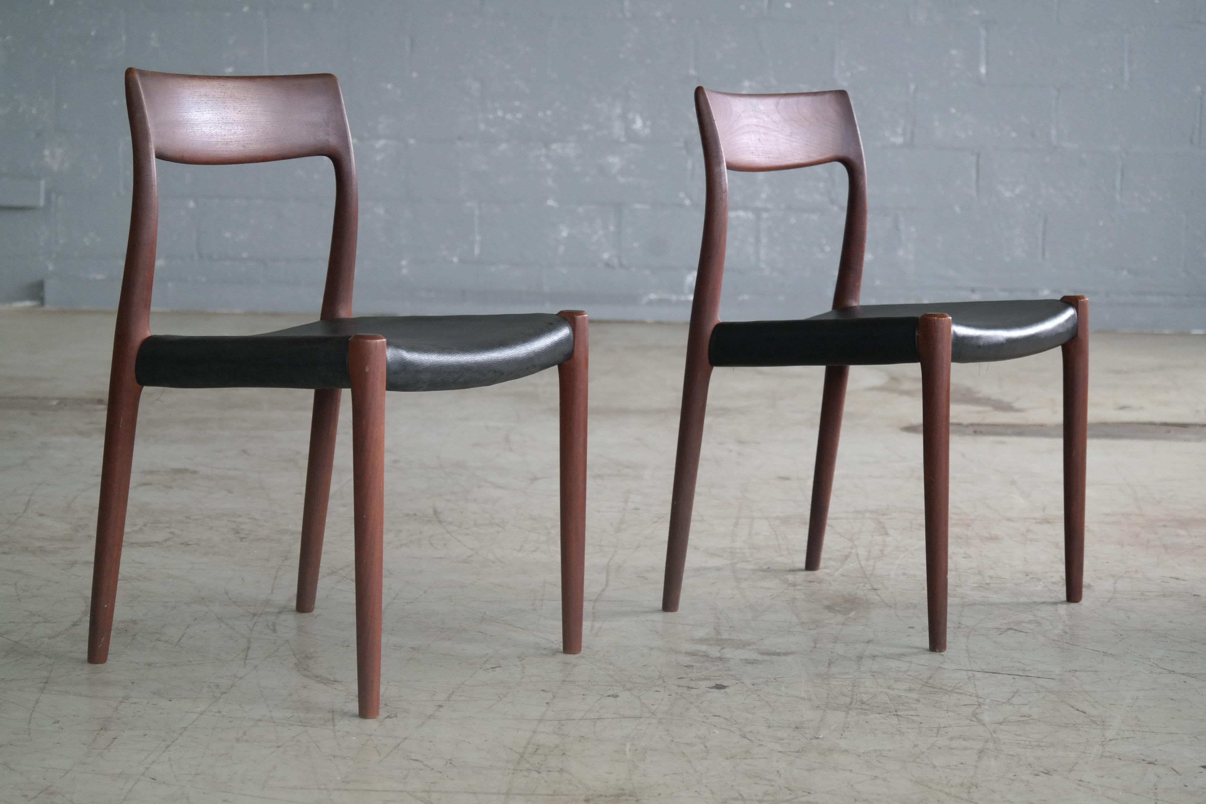 Mid-Century Modern Pair of Model # 77 Teak Dining or Side Chairs by N.O. Møller, Denmark, 1959