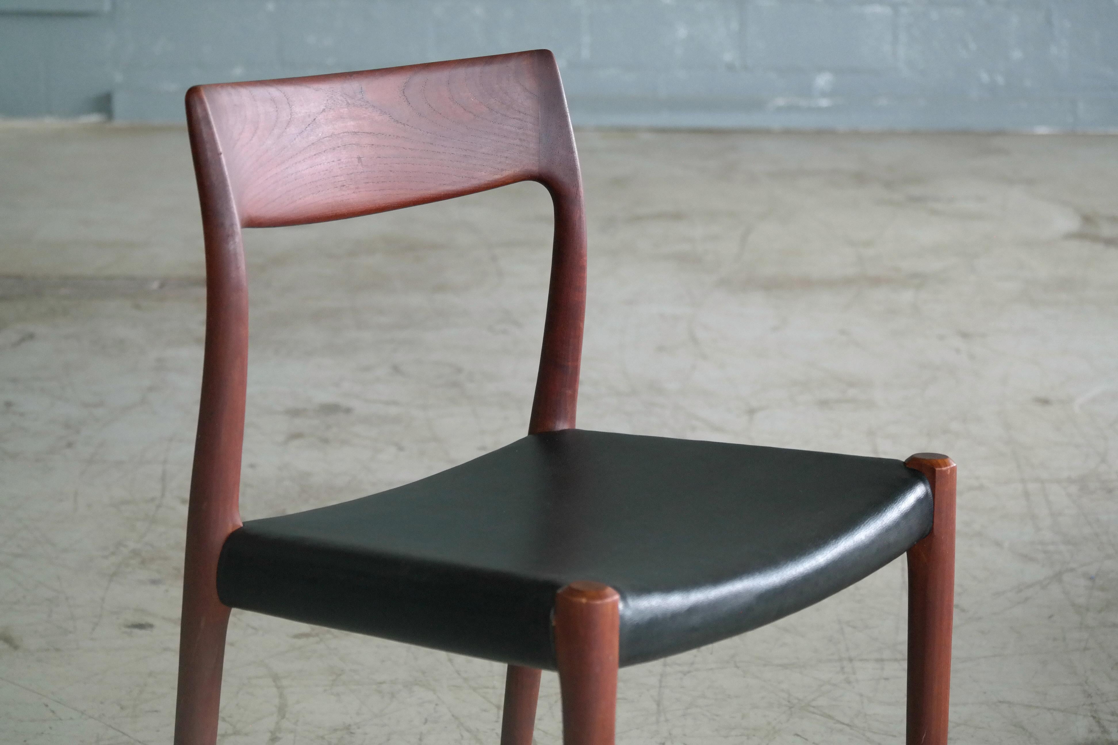 Mid-20th Century Pair of Model # 77 Teak Dining or Side Chairs by N.O. Møller, Denmark, 1959