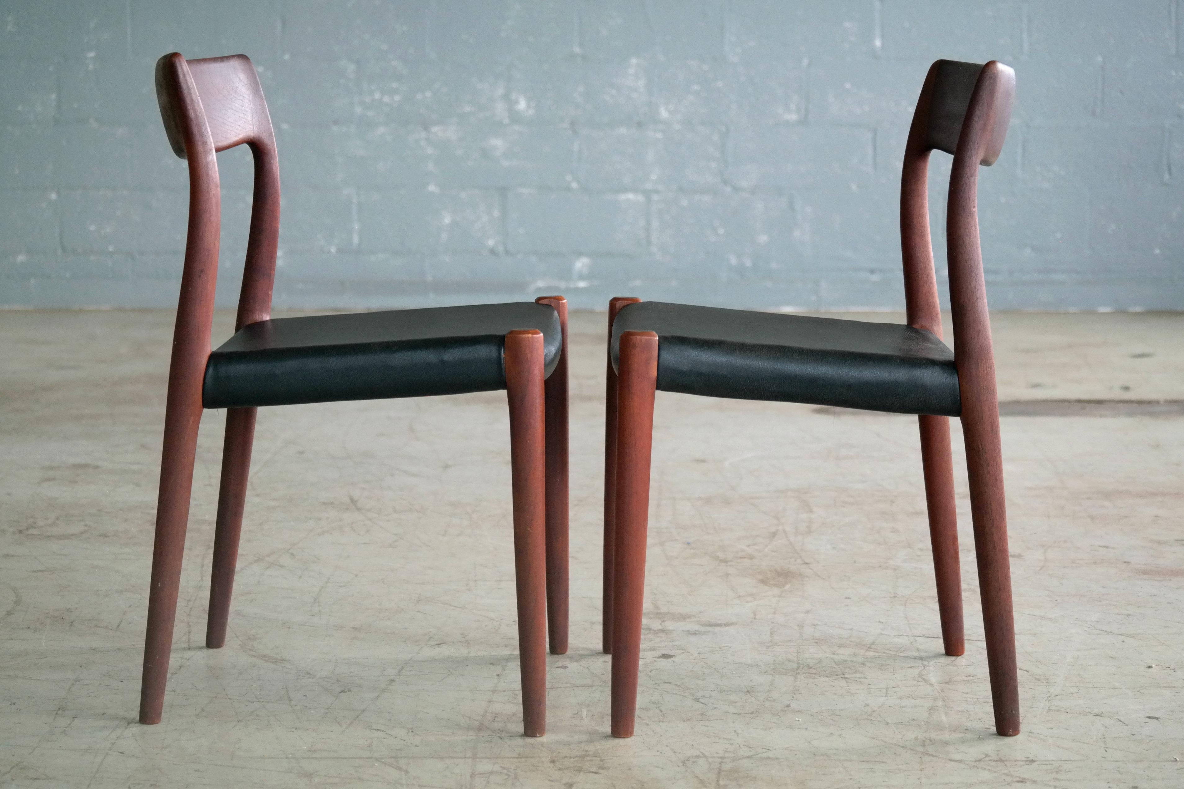 Pair of Model # 77 Teak Dining or Side Chairs by N.O. Møller, Denmark, 1959 3