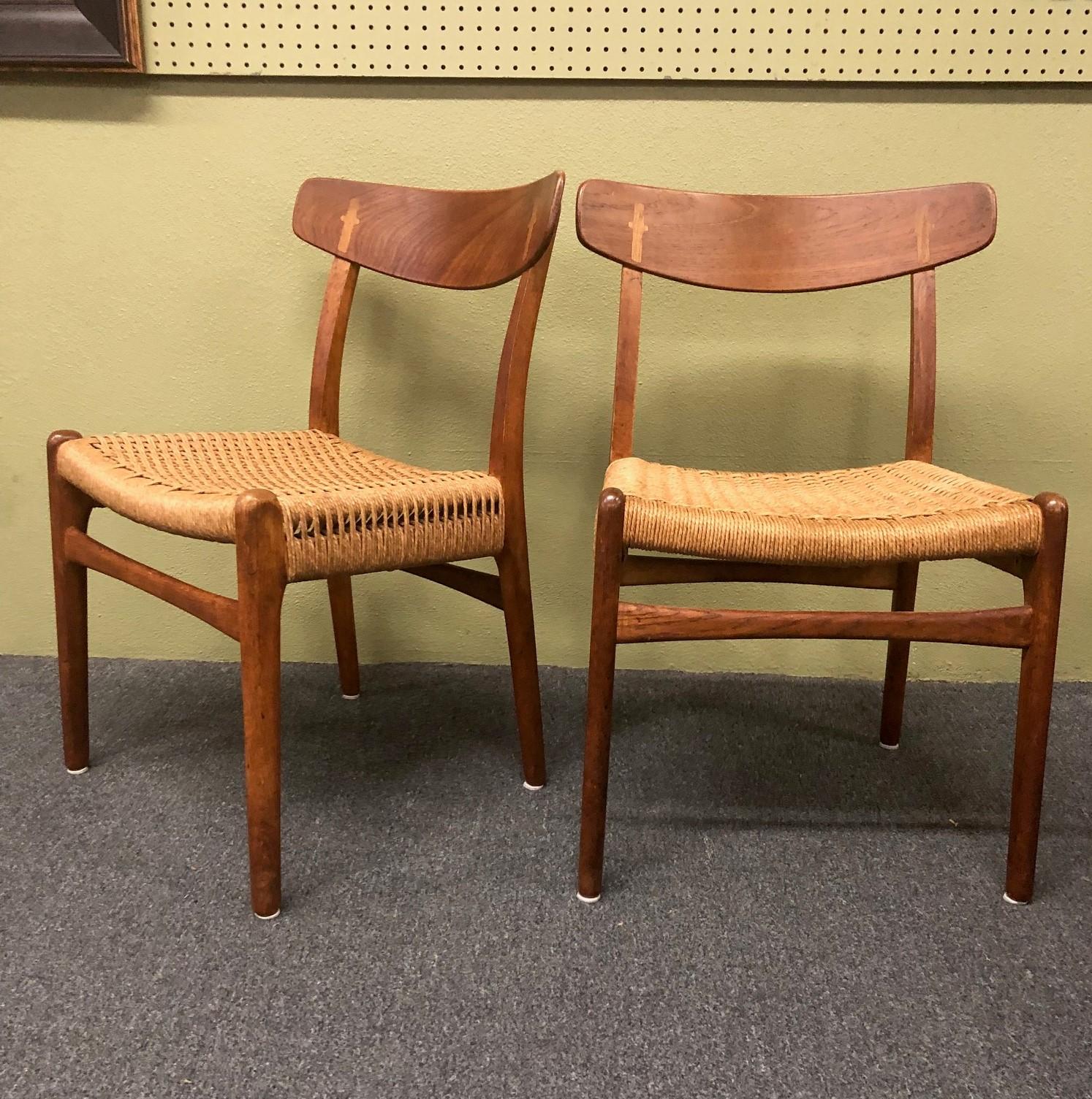 Pair of Model CH-23 Dining Chairs with Rope Seats by Hans Wegner for Carl Hansen 4