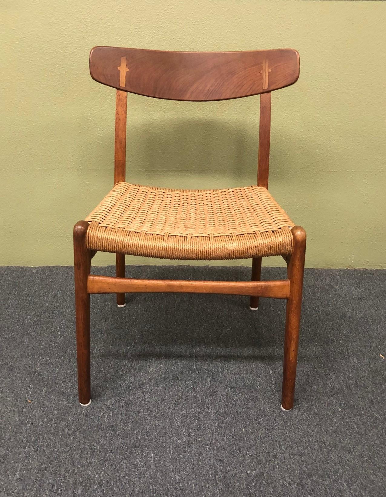Pair of Model CH-23 Dining Chairs with Rope Seats by Hans Wegner for Carl Hansen In Good Condition In San Diego, CA