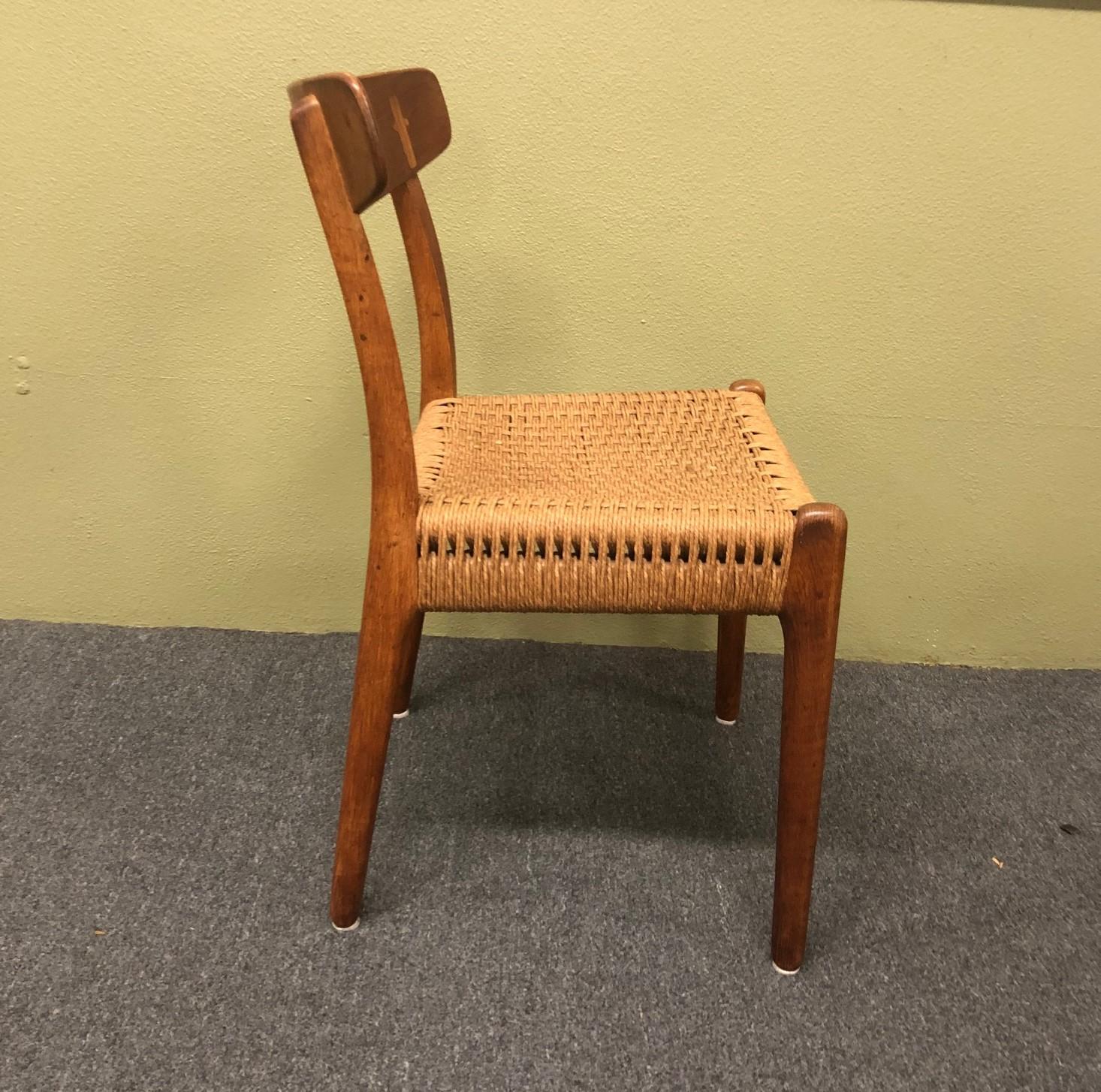 20th Century Pair of Model CH-23 Dining Chairs with Rope Seats by Hans Wegner for Carl Hansen