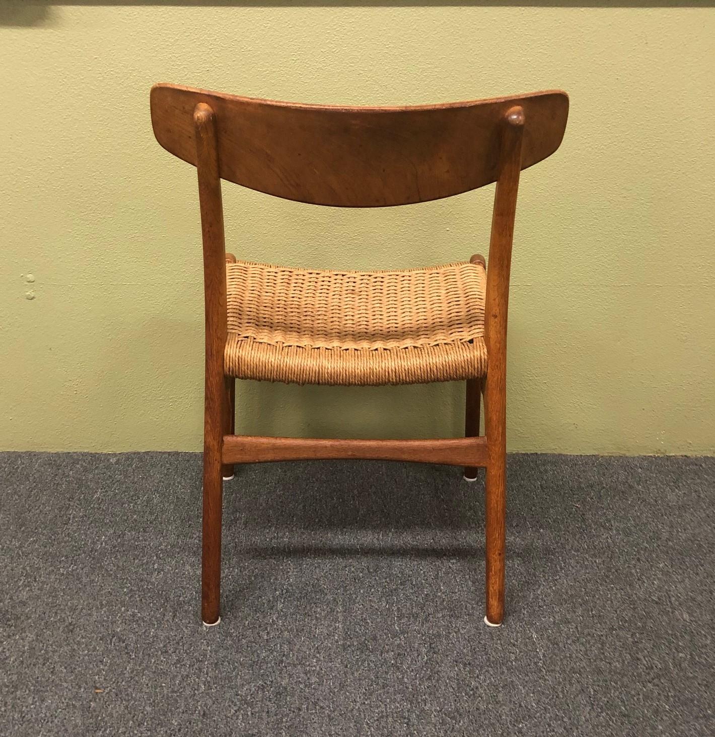 Oak Pair of Model CH-23 Dining Chairs with Rope Seats by Hans Wegner for Carl Hansen