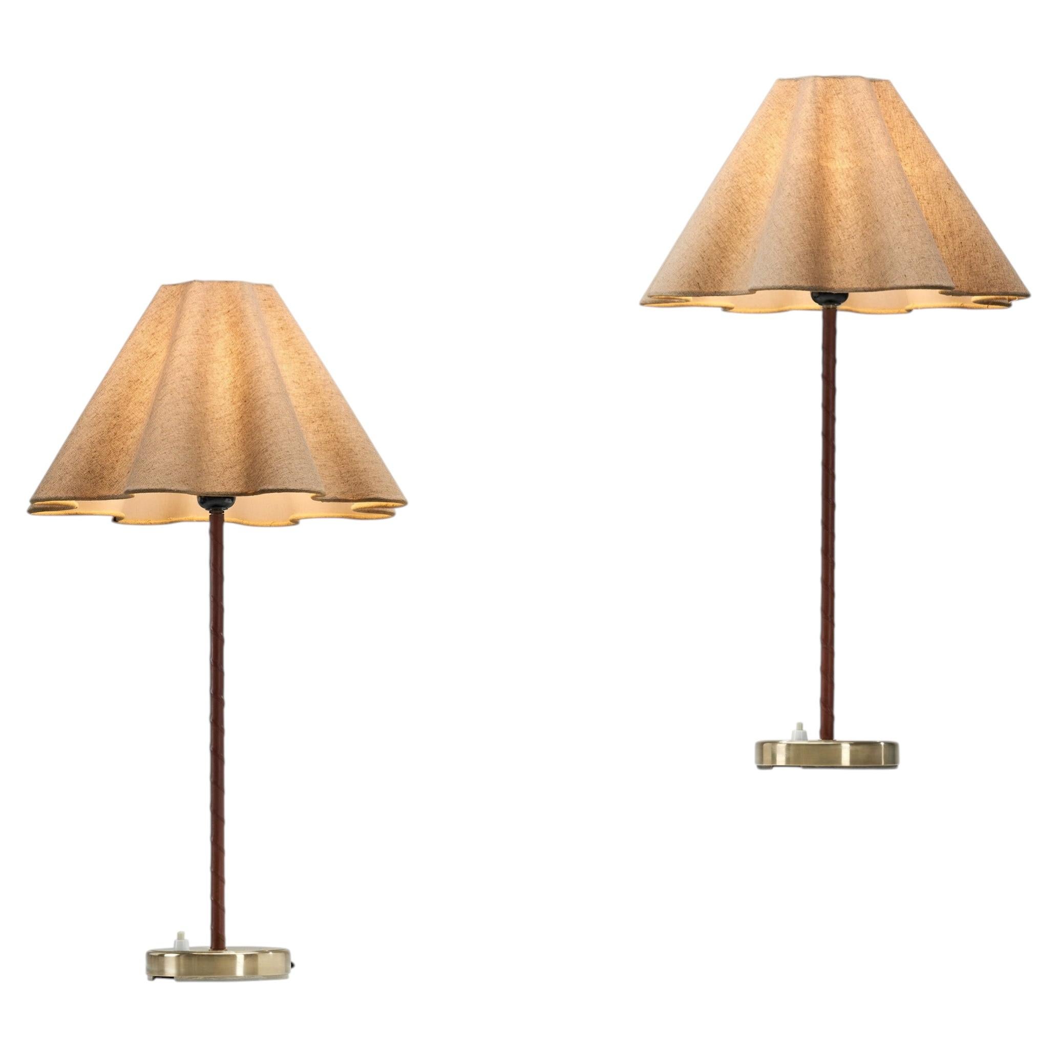 Pair of Model "E1247" Brass and Leather Table Lamps for ASEA, Sweden Mid-20th C.