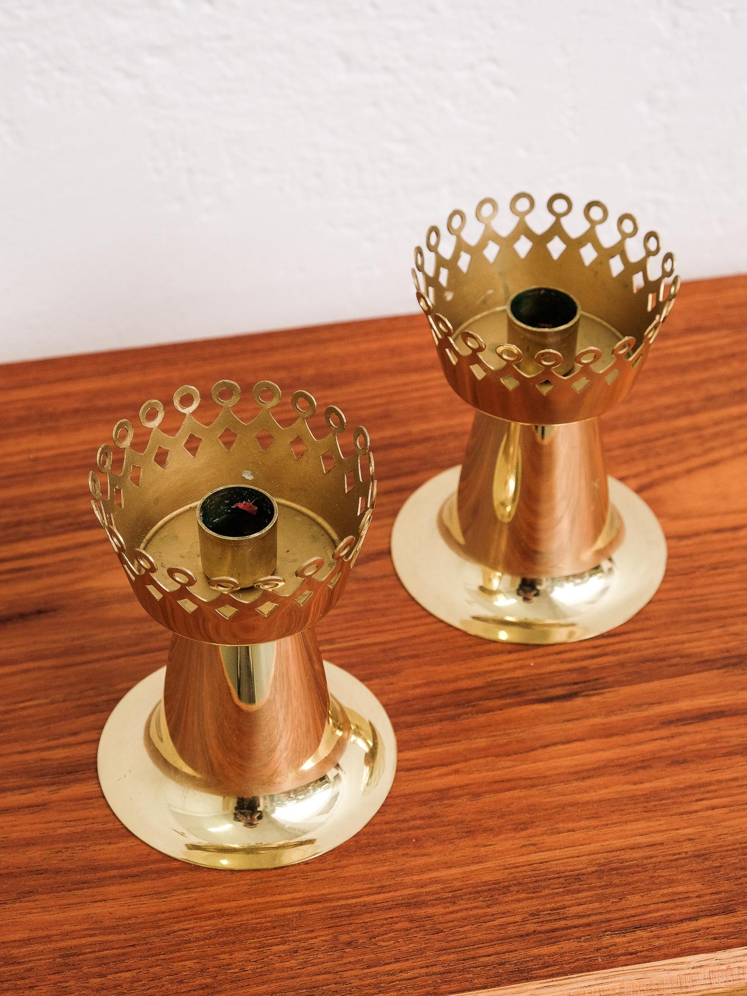 Model L159 brass candle holders by Hans-Agne Jakobsson, 1960s. Excellent original condition.
