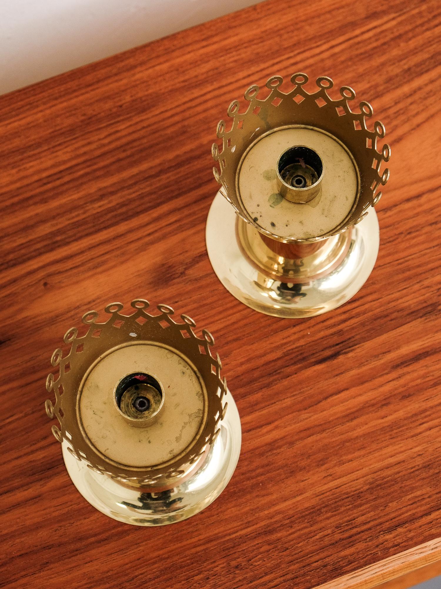 Swedish Pair of Model L159 Brass Candle Holders by Hans-Agne Jakobsson, 1960s