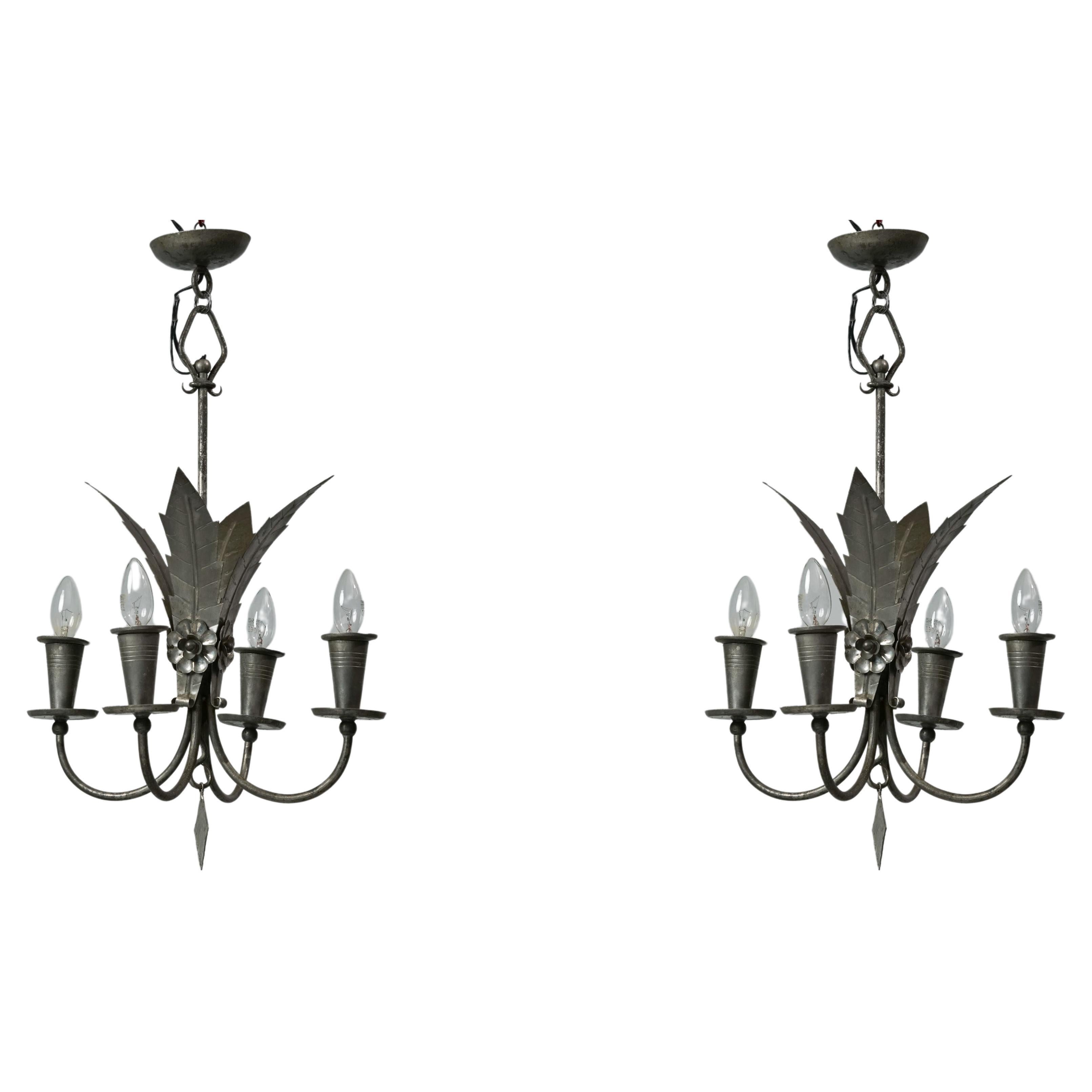 Pair of Model R3/1703 Chandeliers by Paavo Tynell for Taito Oy, 1930s For Sale