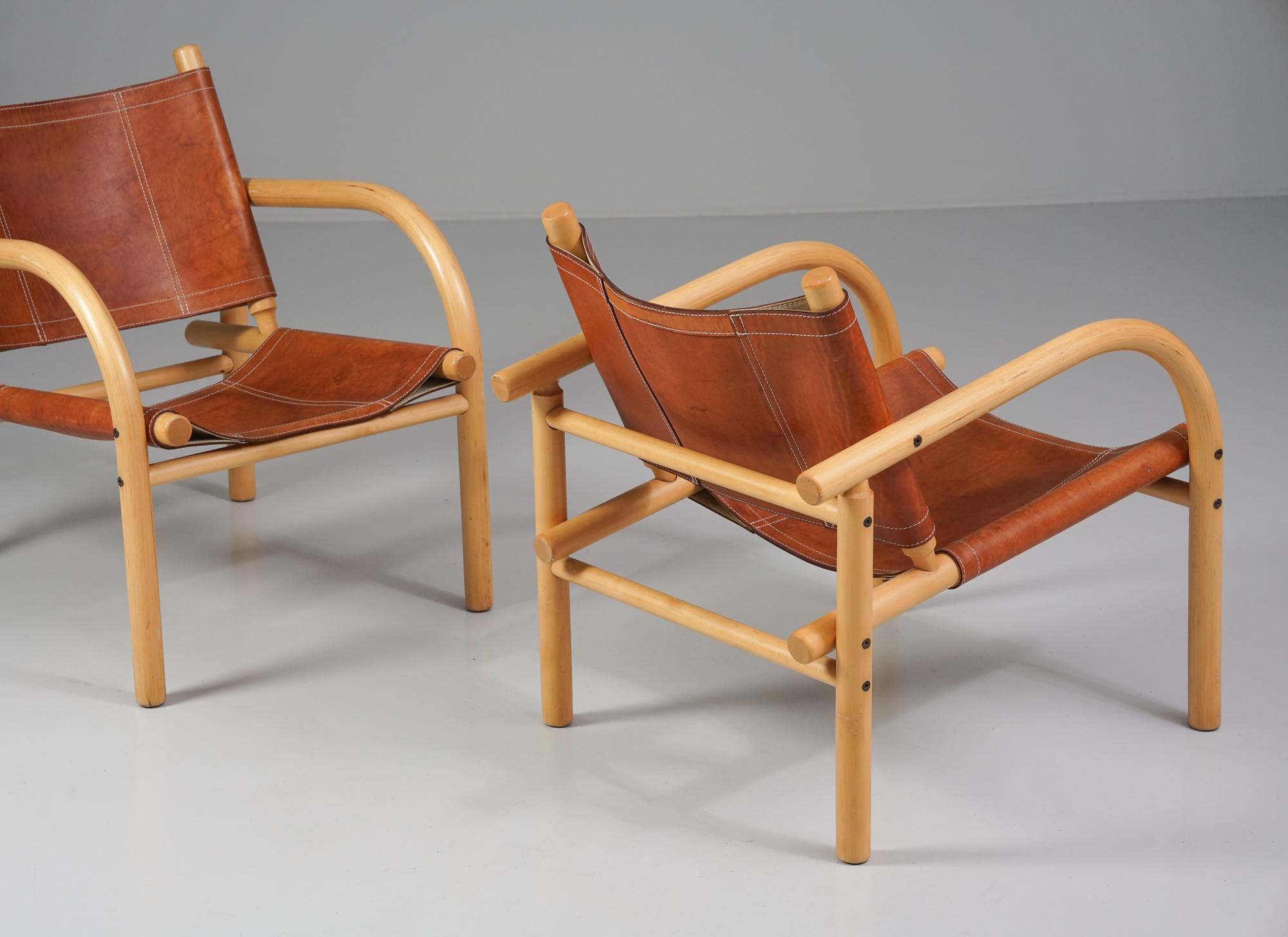 Leather Pair of Model Safari Lounge Chairs, Ben af Schultén, Artek, 1970s For Sale