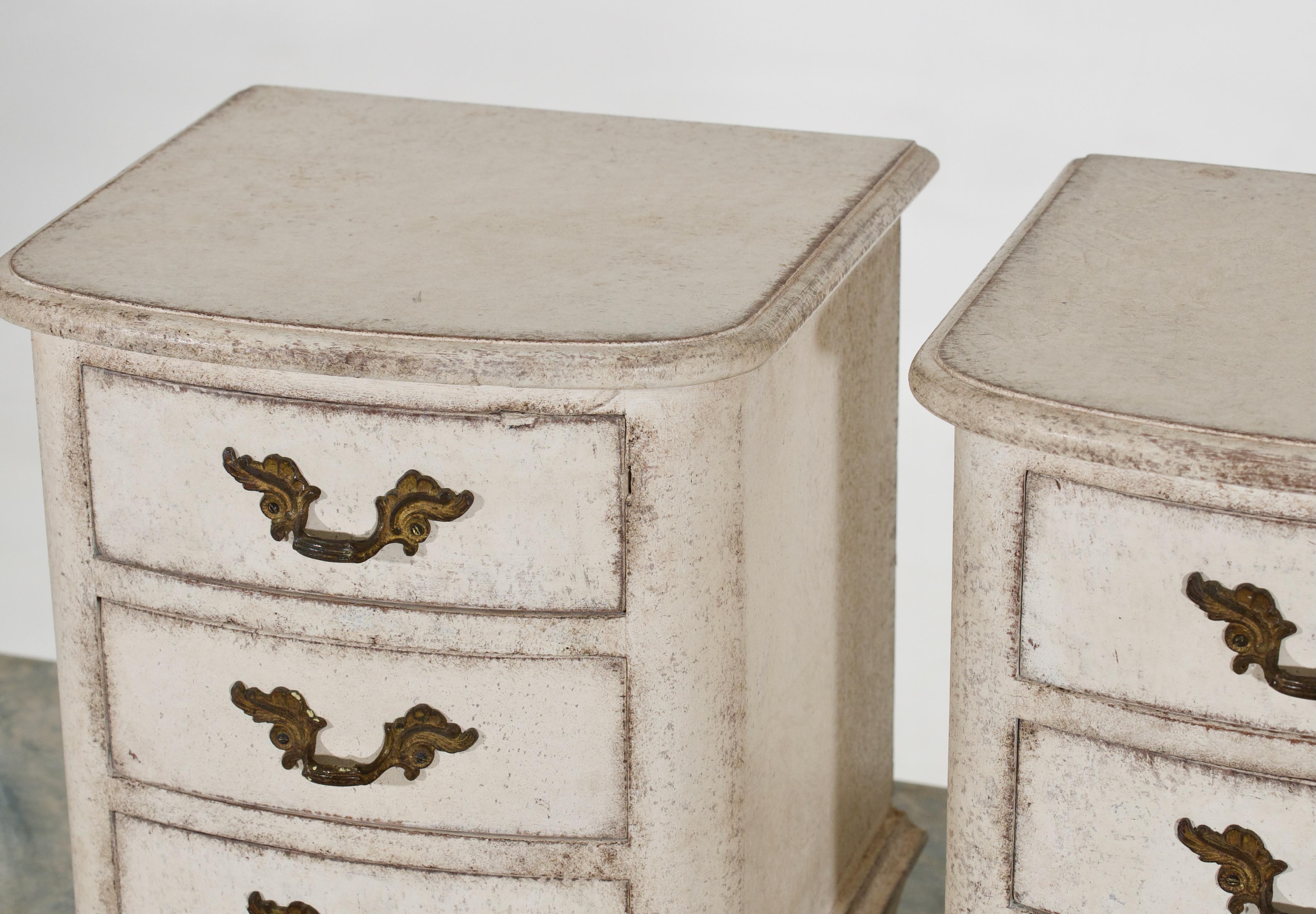 Pair of model-sized chest with three drawers, Swedish and richly carved, 19th Century.