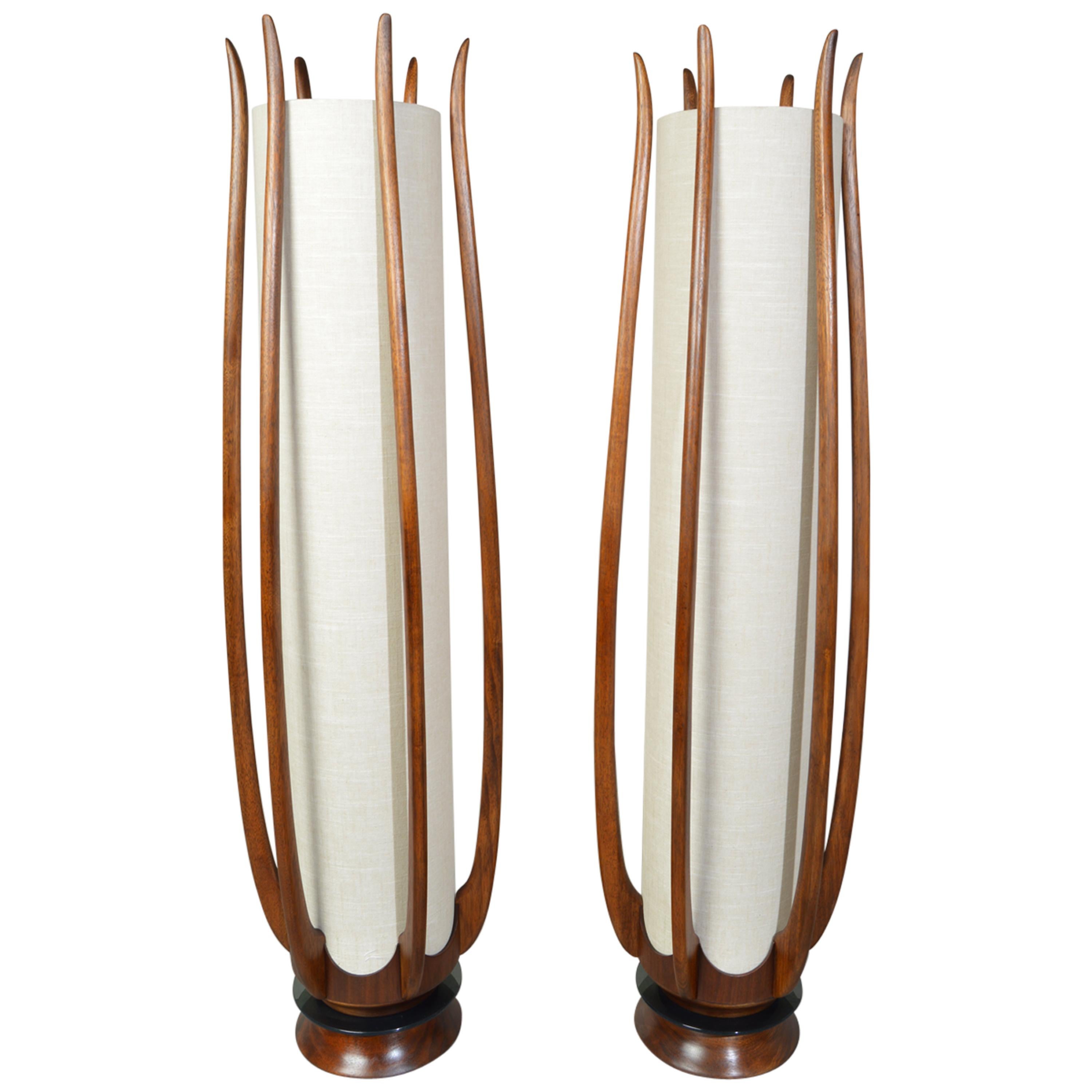 Pair of Modeline Lamp Co Sculptural Walnut Floor Lamps After Adrian Pearsall