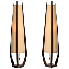 Pair of Modeline Sculpted Spire Cone Shade Walnut Table Lamp, circa 1950s