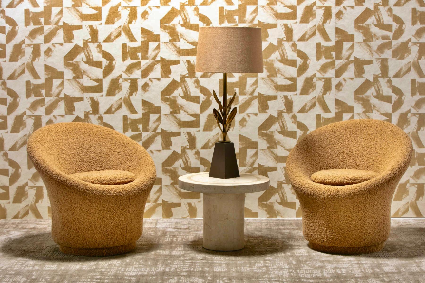 Pair of Modern 1970s Pierre Paulin Style Mushroom Swivel Chairs in Latte Bouclé For Sale 14