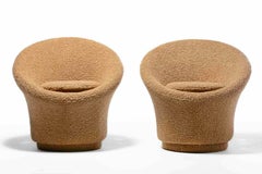 Pair of Modern French Mushroom Swivel Chairs in Latte Bouclé