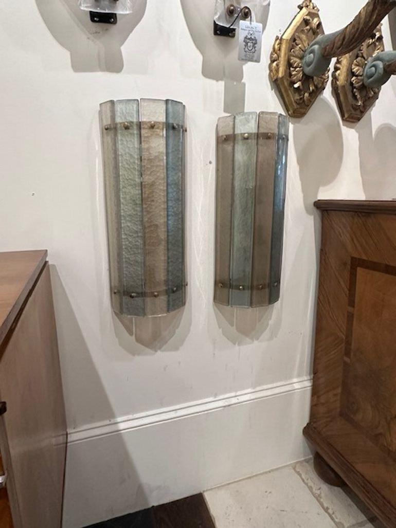 Italian Pair of Modern 2 Tone Murano Glass Sconces For Sale