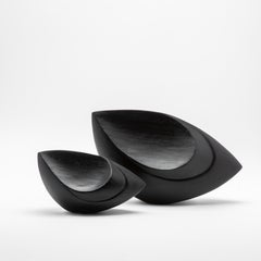 Paire de Sculptures Modernes Abstraites en Oak Noir par Patrick Coard Paris