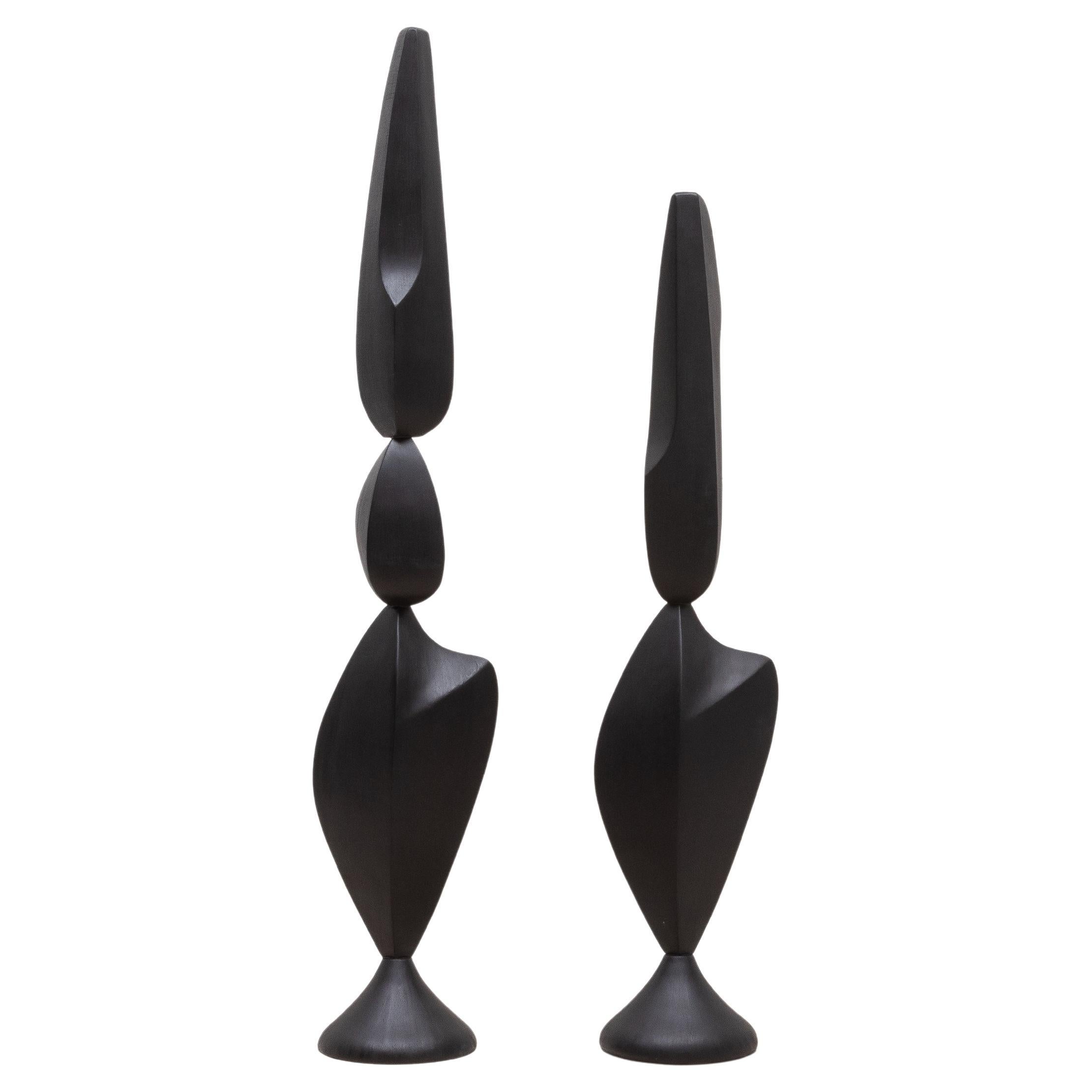 Pareja de esculturas modernas abstractas XL de roble negro de Patrick Coard Paris