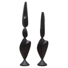 Pareja de esculturas modernas abstractas XL de roble negro de Patrick Coard Paris