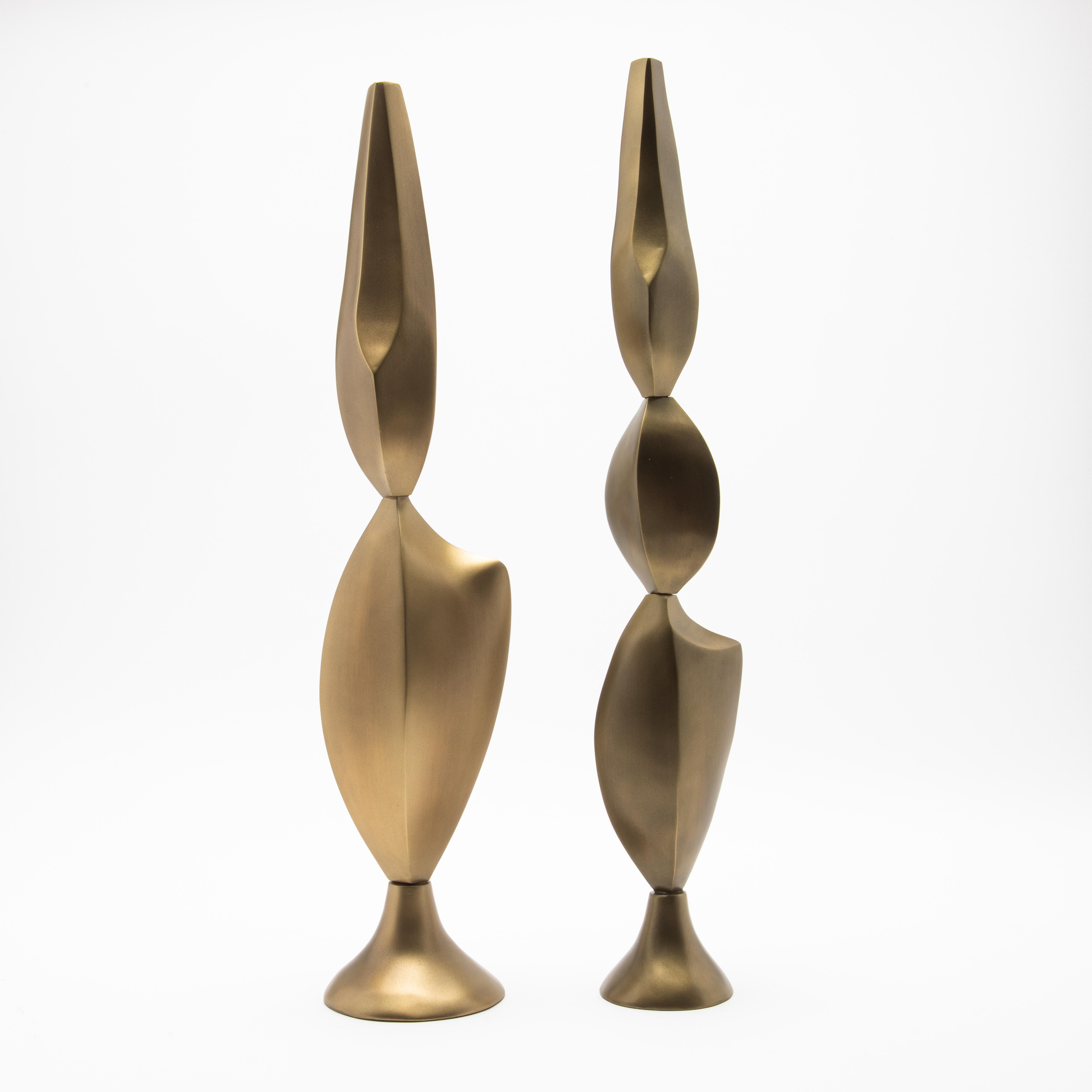 Paire de Sculptures Modernes Abstraites en Bronze Patina Brass par Patrick Coard Paris en vente 3