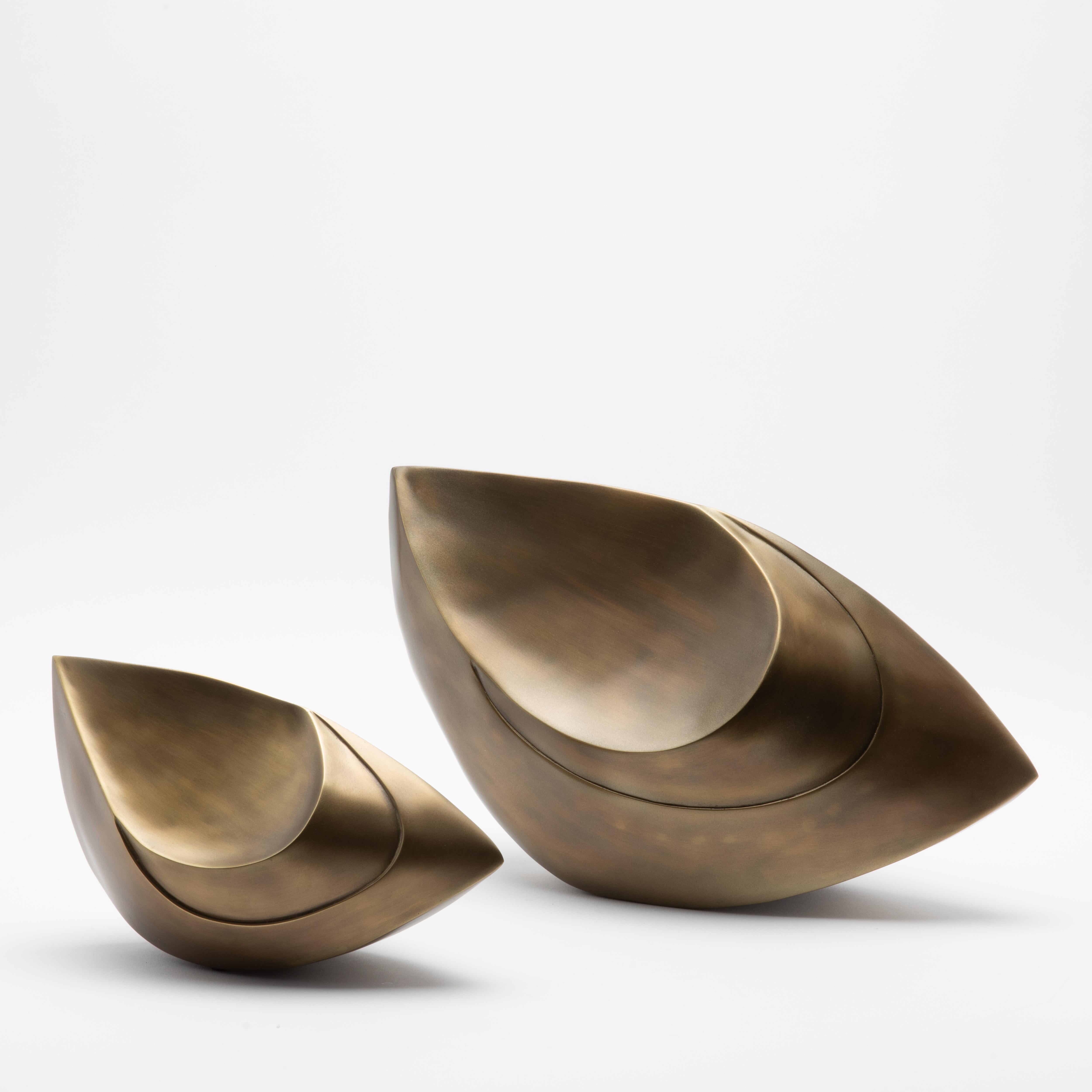 Paire de Sculptures Modernes Abstraites en Bronze Patina Brass par Patrick Coard Paris en vente 4
