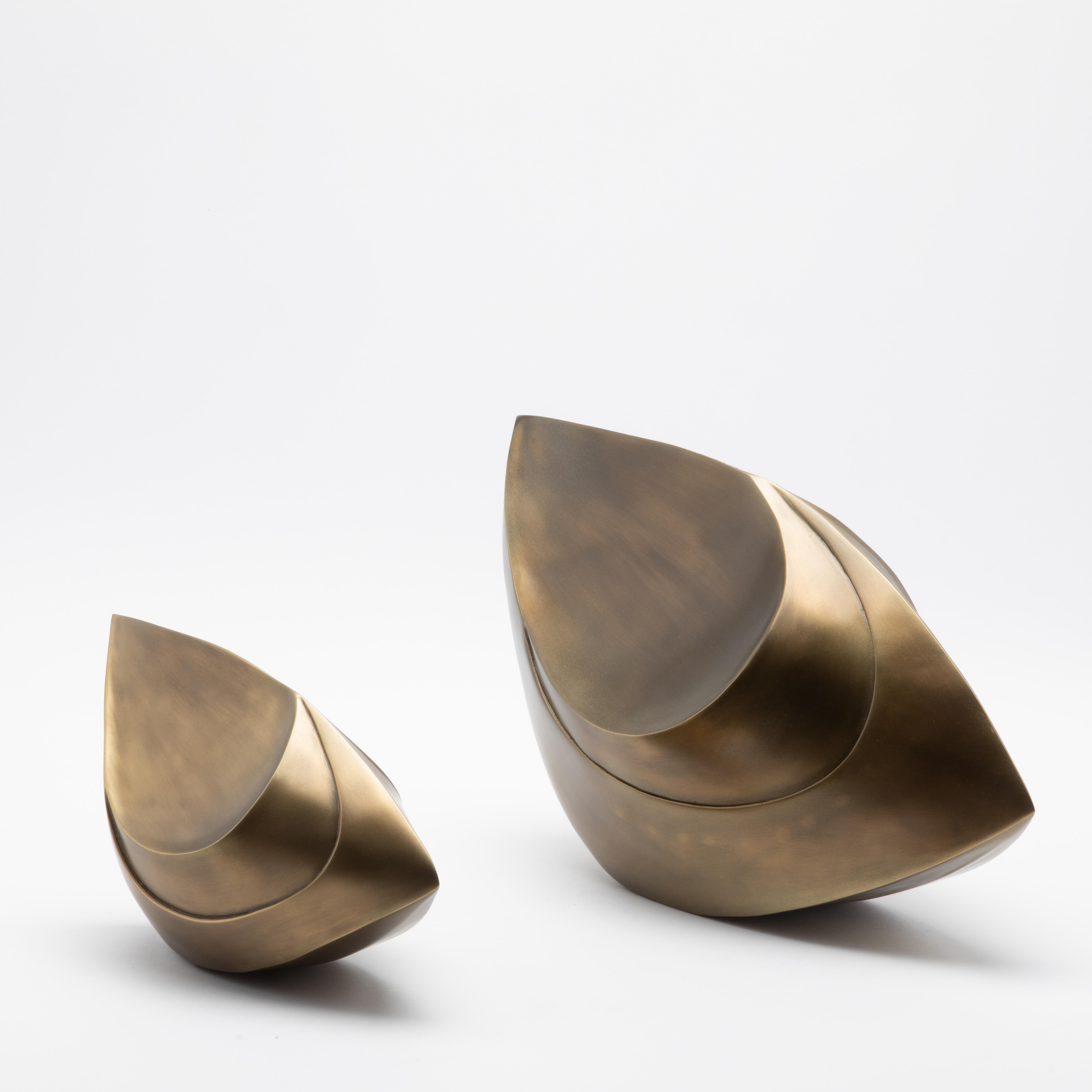 Paire de Sculptures Modernes Abstraites en Bronze Patina Brass par Patrick Coard Paris en vente 5