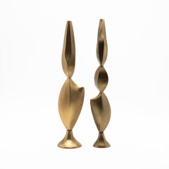 Pair of Modern Abstract Sculptures in Bronze Patina Brass by Patrick Coard Paris