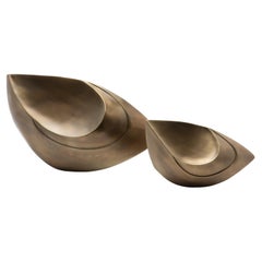 Pair of Modern Abstract Sculptures in Bronze Patina Brass by Patrick Coard Paris