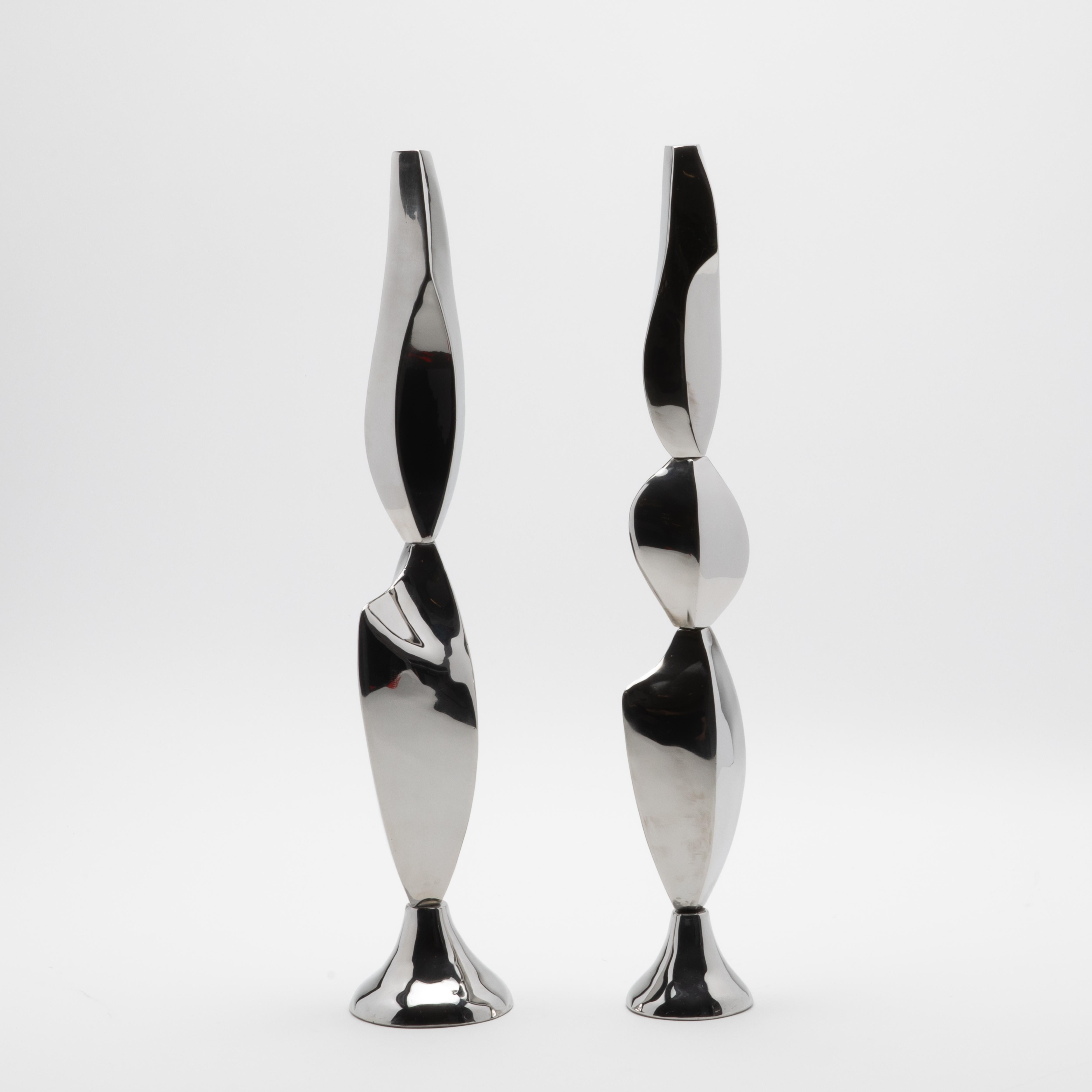Paire de Sculptures Modernes Abstraites en Bronze Patina Brass par Patrick Coard Paris en vente 12