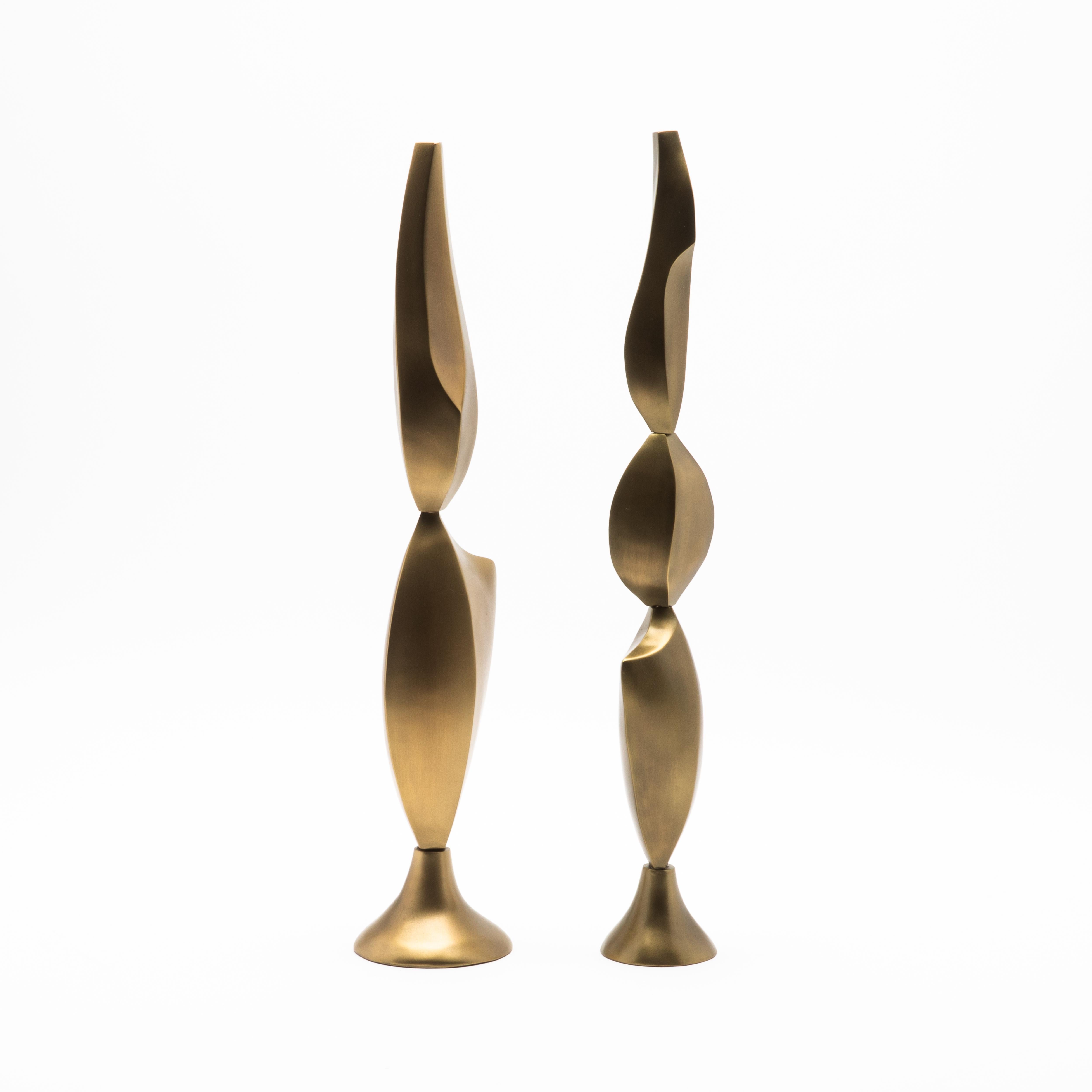 Art déco Paire de Sculptures Modernes Abstraites en Bronze Patina Brass par Patrick Coard Paris en vente