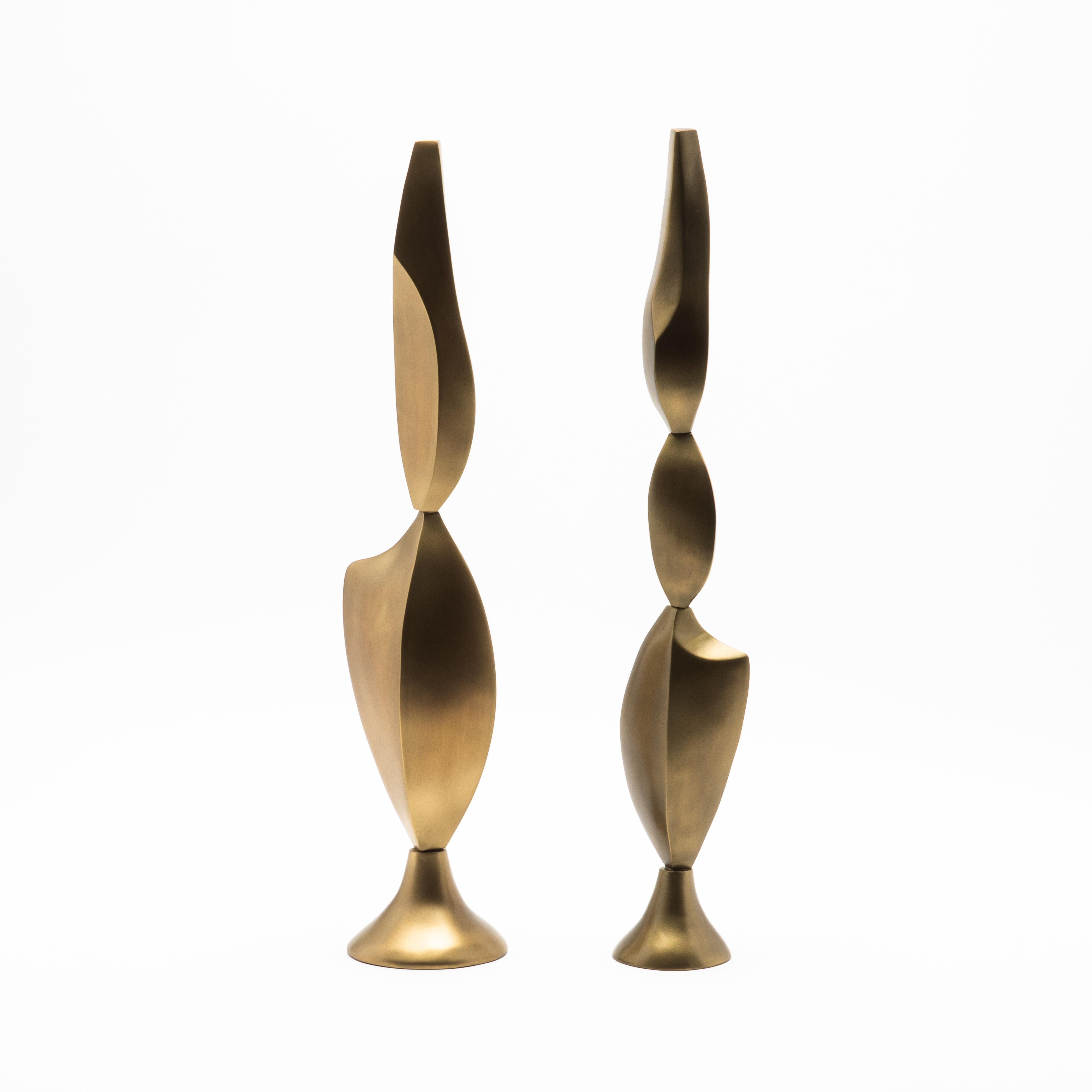 Fait main Paire de Sculptures Modernes Abstraites en Bronze Patina Brass par Patrick Coard Paris en vente